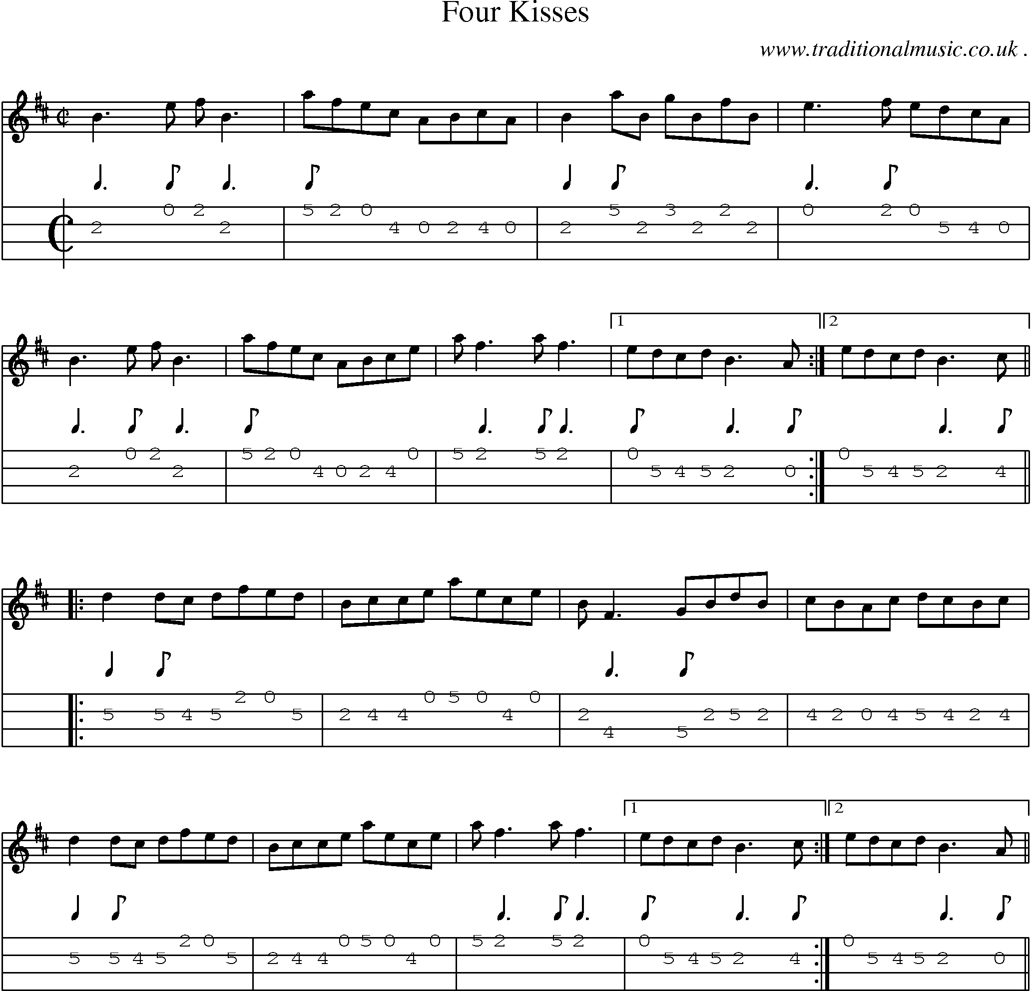 Sheet-Music and Mandolin Tabs for Four Kisses