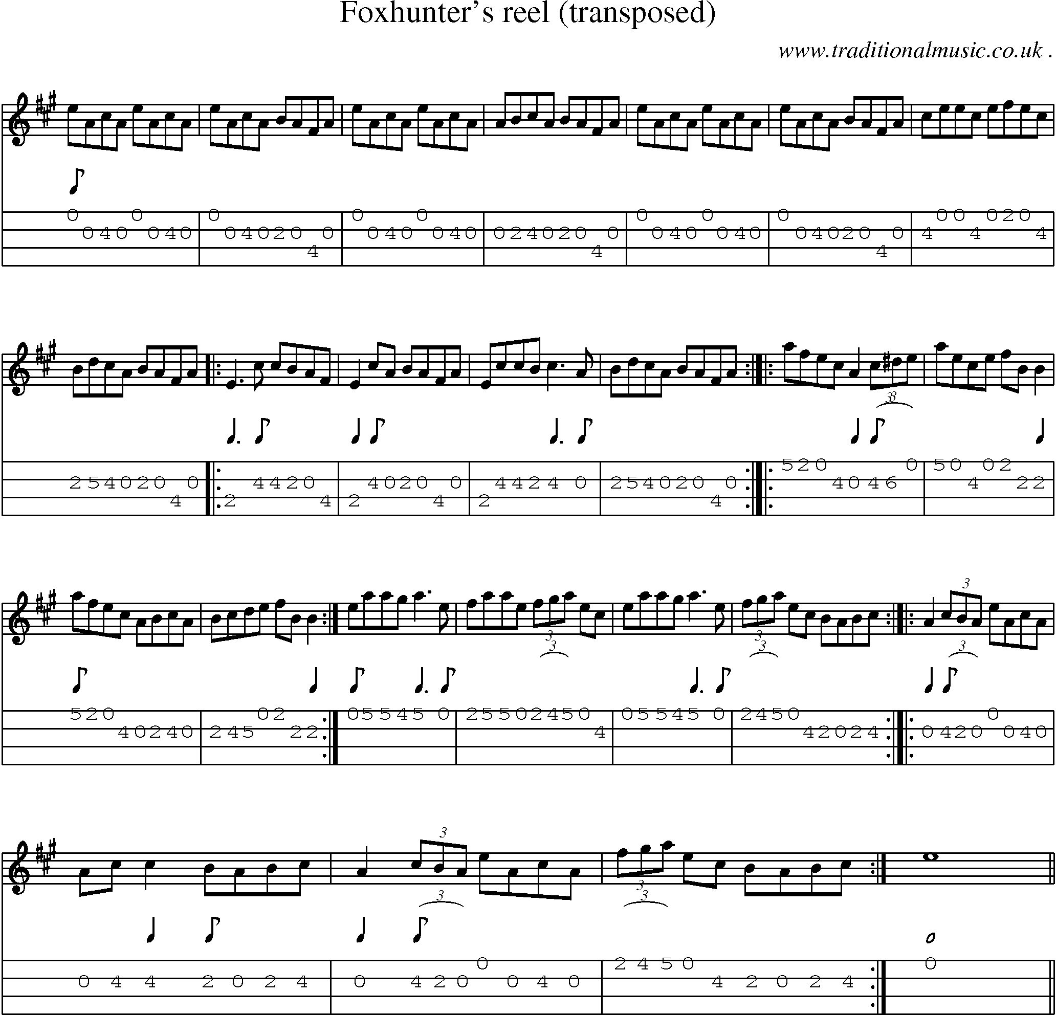 Sheet-Music and Mandolin Tabs for Foxhunters Reel (transposed)