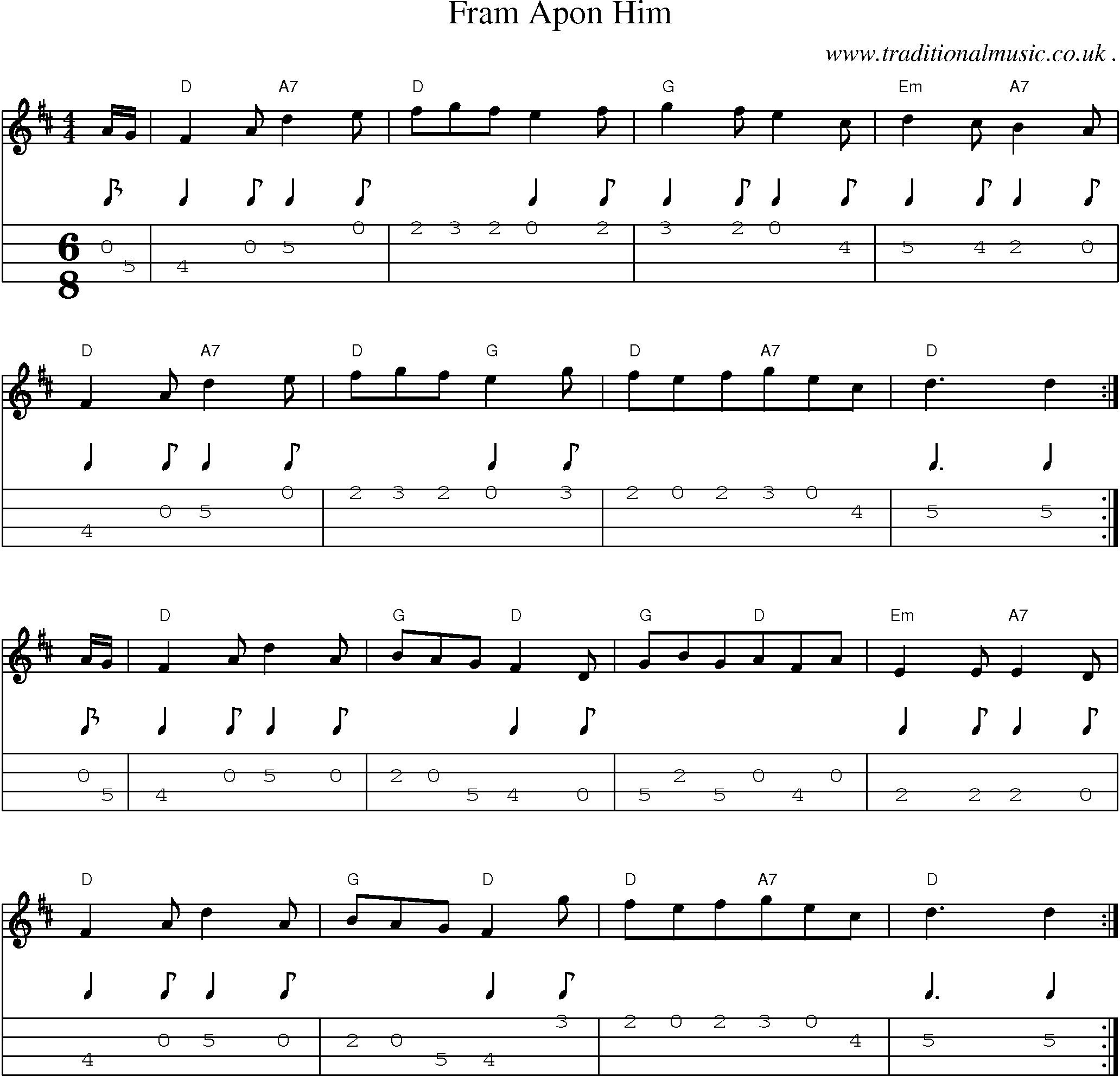Sheet-Music and Mandolin Tabs for Fram Apon Him