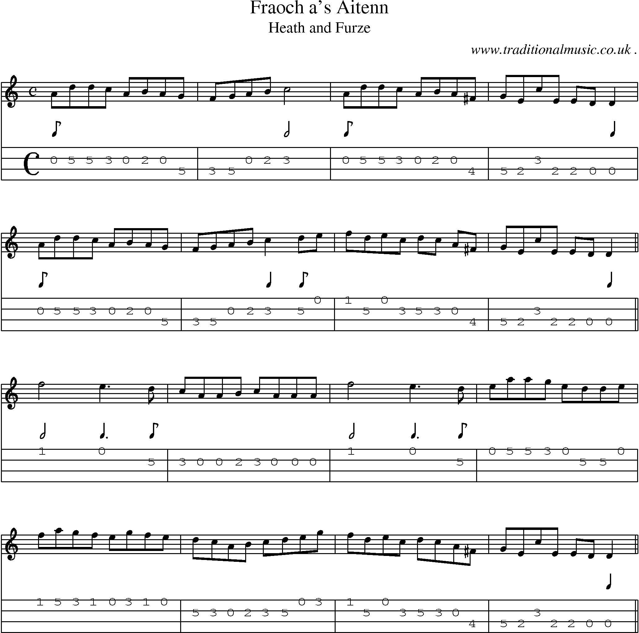 Sheet-Music and Mandolin Tabs for Fraoch As Aitenn