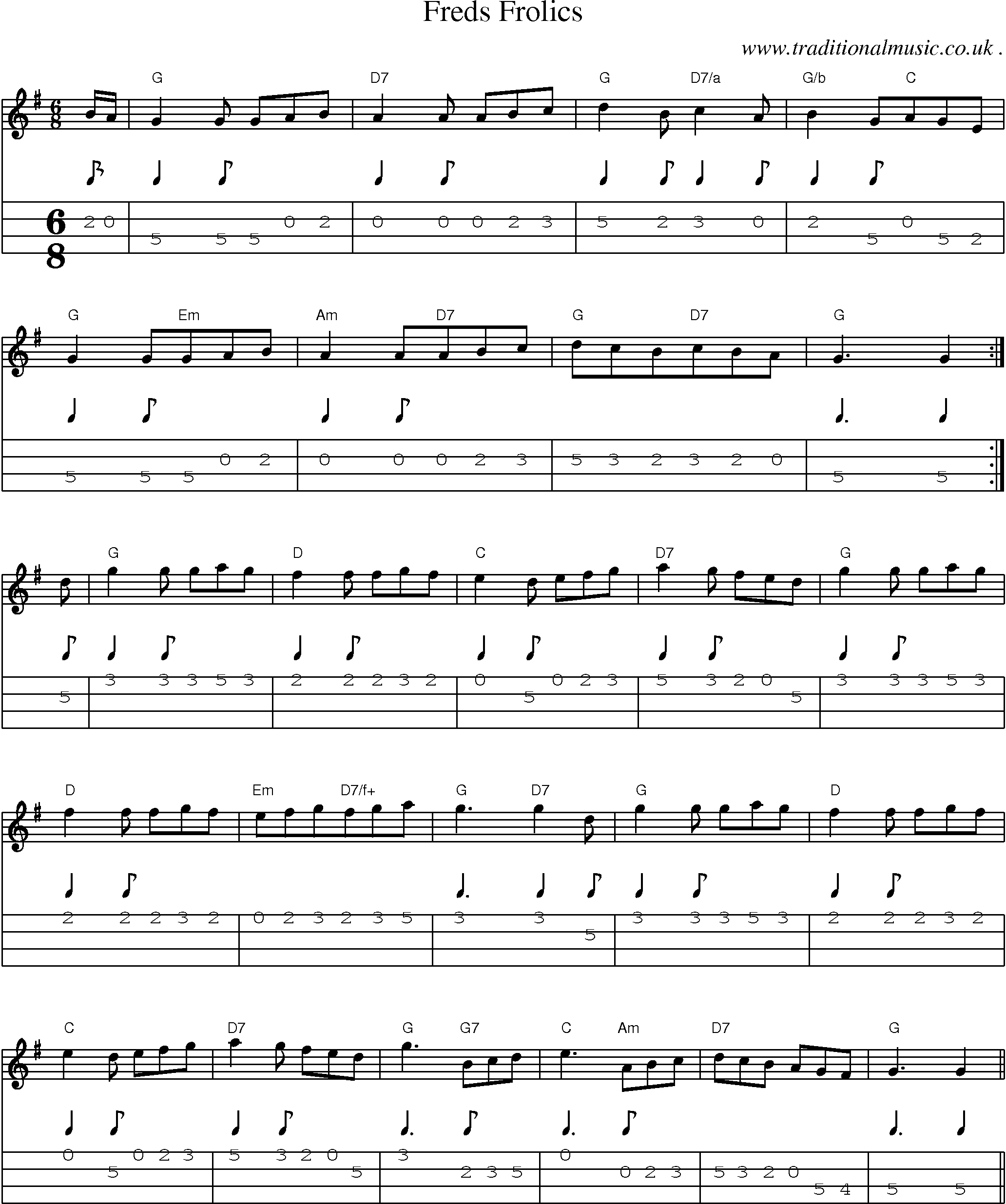 Sheet-Music and Mandolin Tabs for Freds Frolics