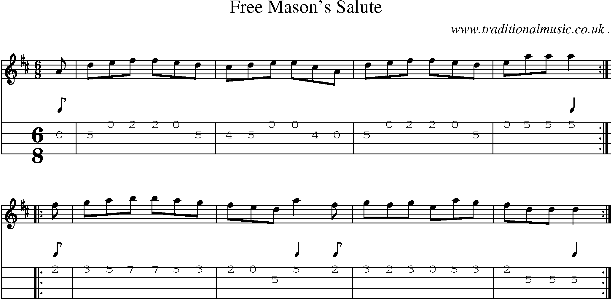 Sheet-Music and Mandolin Tabs for Free Masons Salute