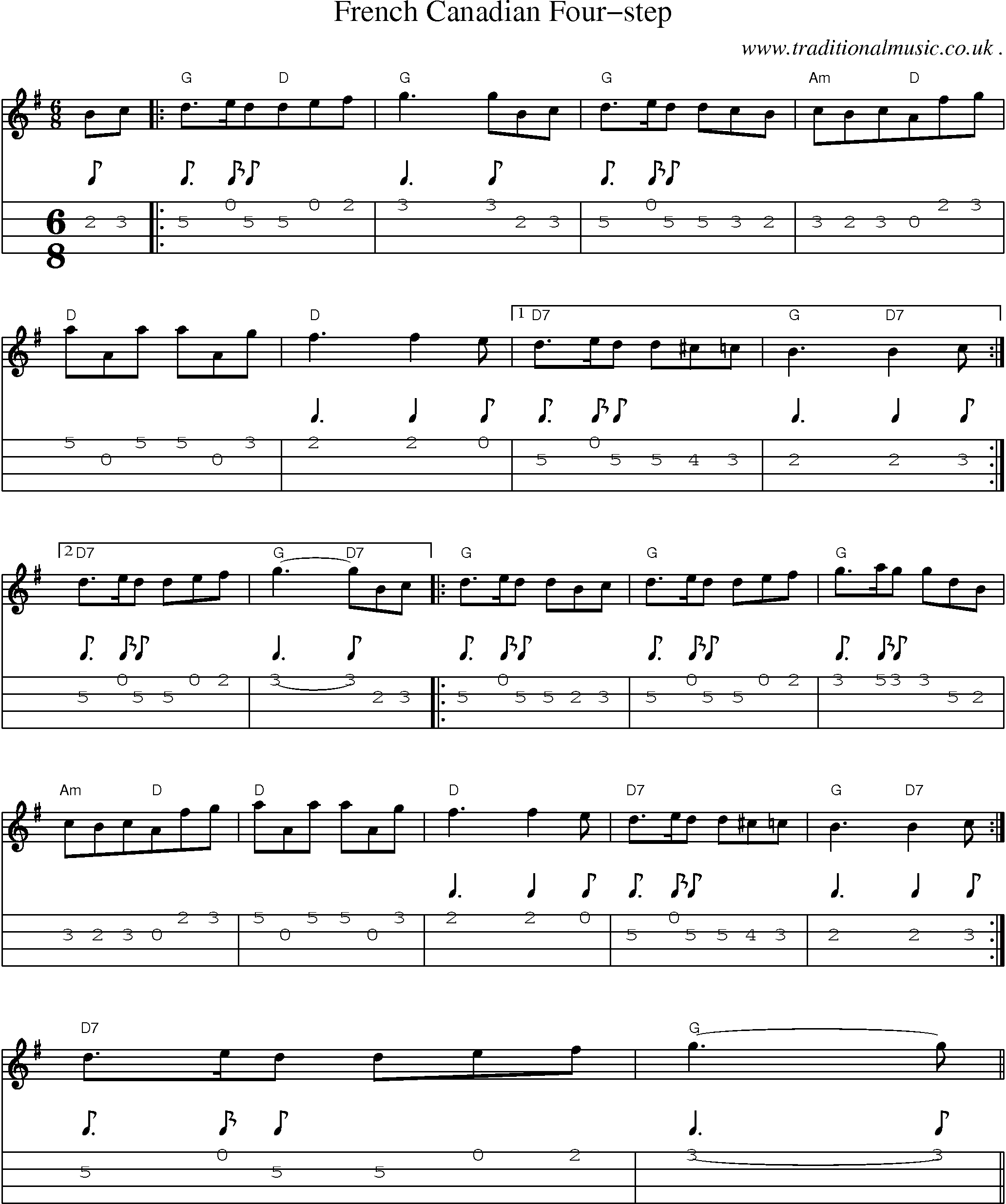 Sheet-Music and Mandolin Tabs for French Canadian Four-step