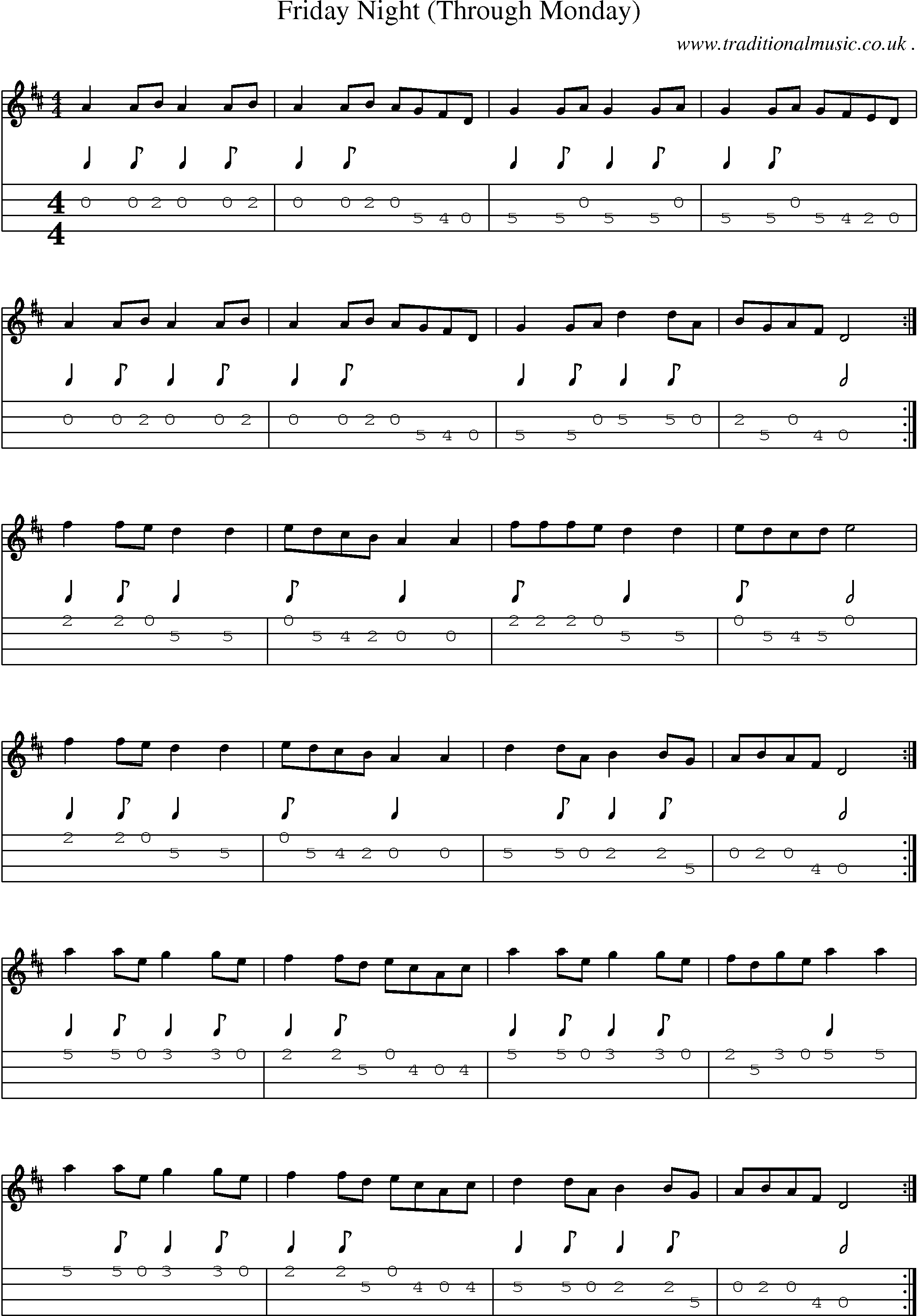 Sheet-Music and Mandolin Tabs for Friday Night (through Monday)