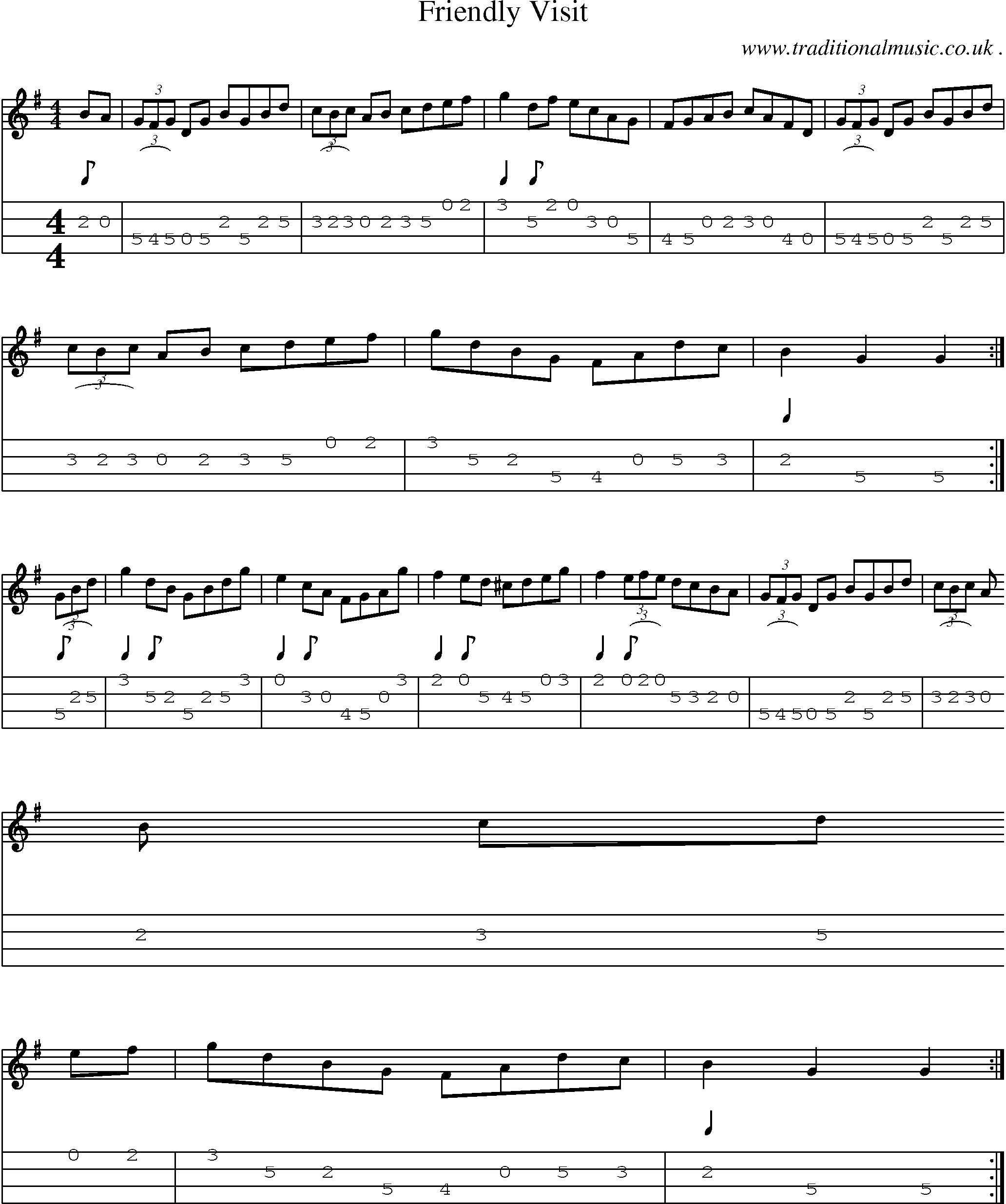 Sheet-Music and Mandolin Tabs for Friendly Visit