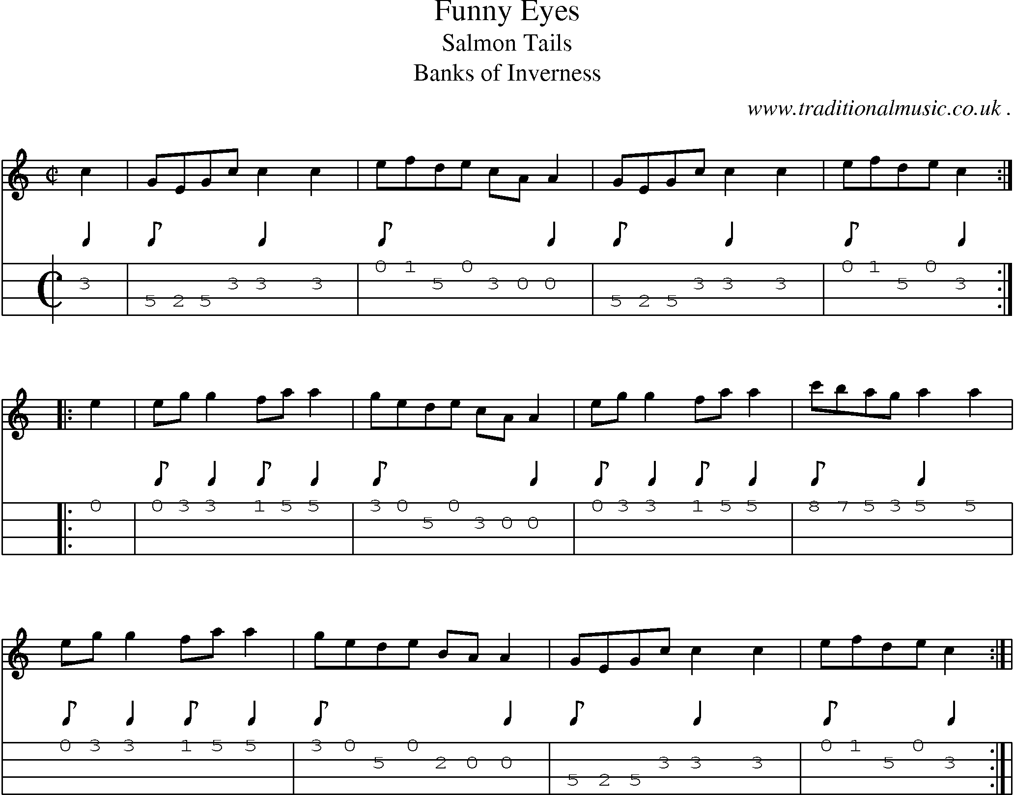 Sheet-Music and Mandolin Tabs for Funny Eyes