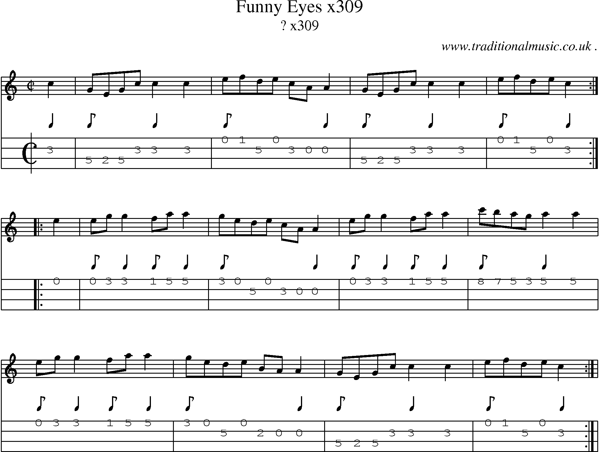 Sheet-Music and Mandolin Tabs for Funny Eyes X309