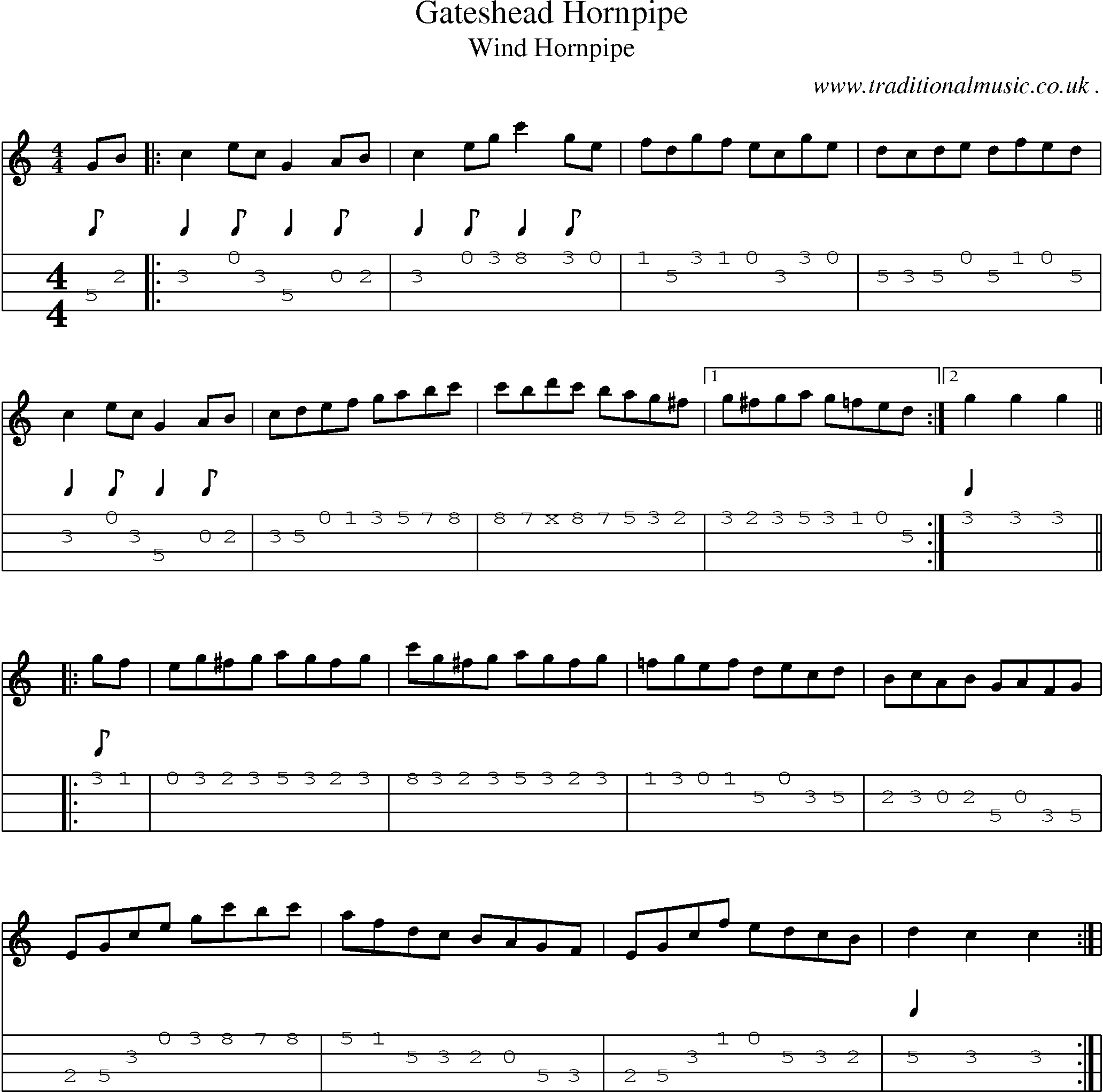 Sheet-Music and Mandolin Tabs for Gateshead Hornpipe