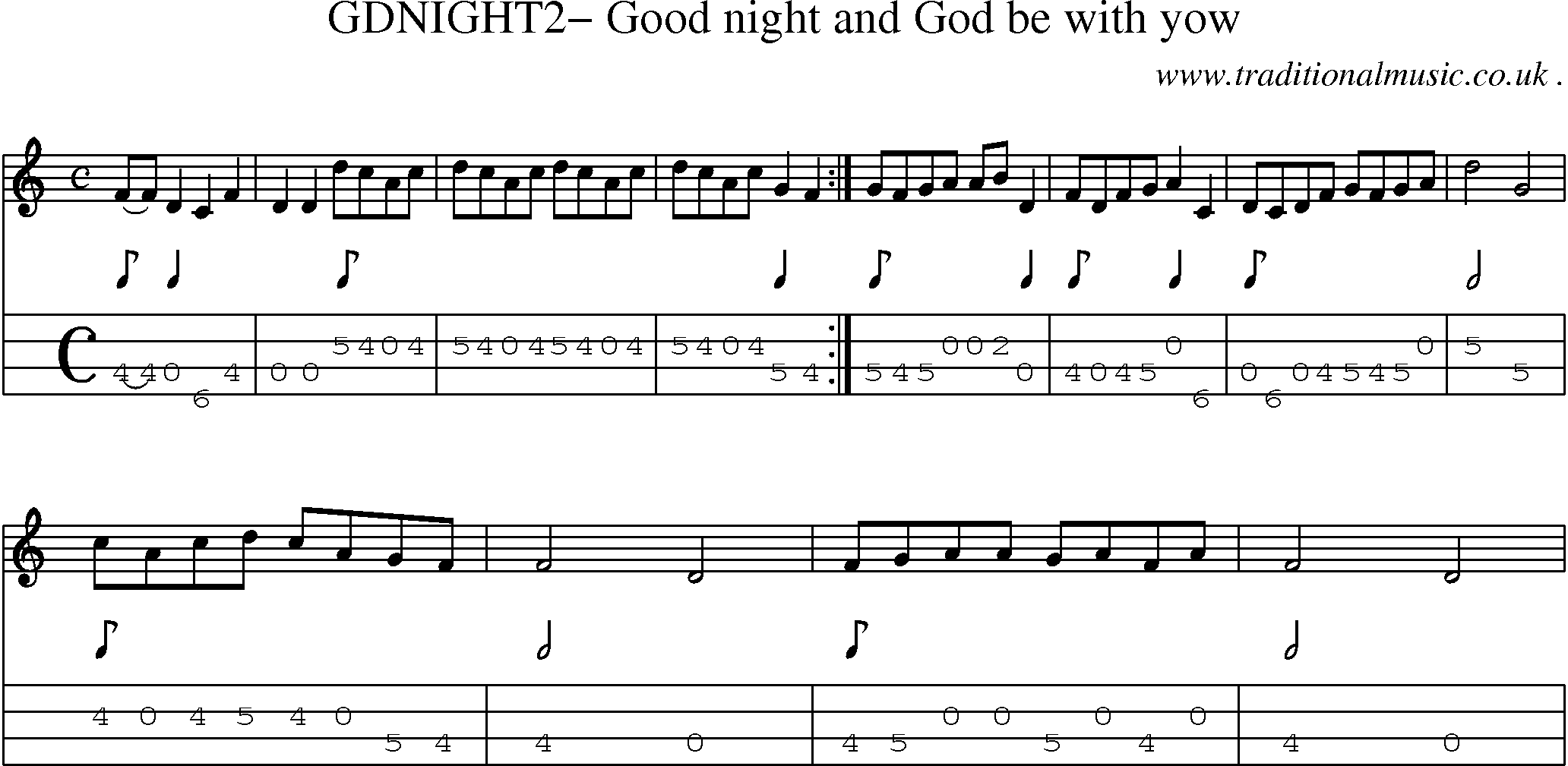 Sheet-Music and Mandolin Tabs for Gdnight2 Good Night And God Be With Yow