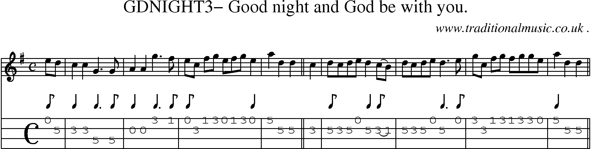 Sheet-Music and Mandolin Tabs for Gdnight3 Good Night And God Be With You