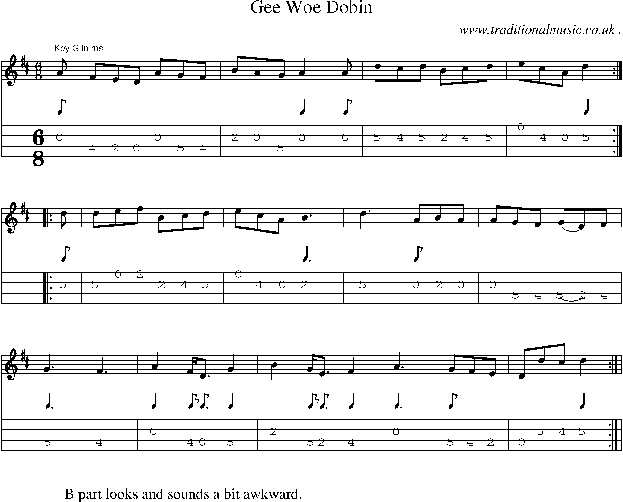 Sheet-Music and Mandolin Tabs for Gee Woe Dobin