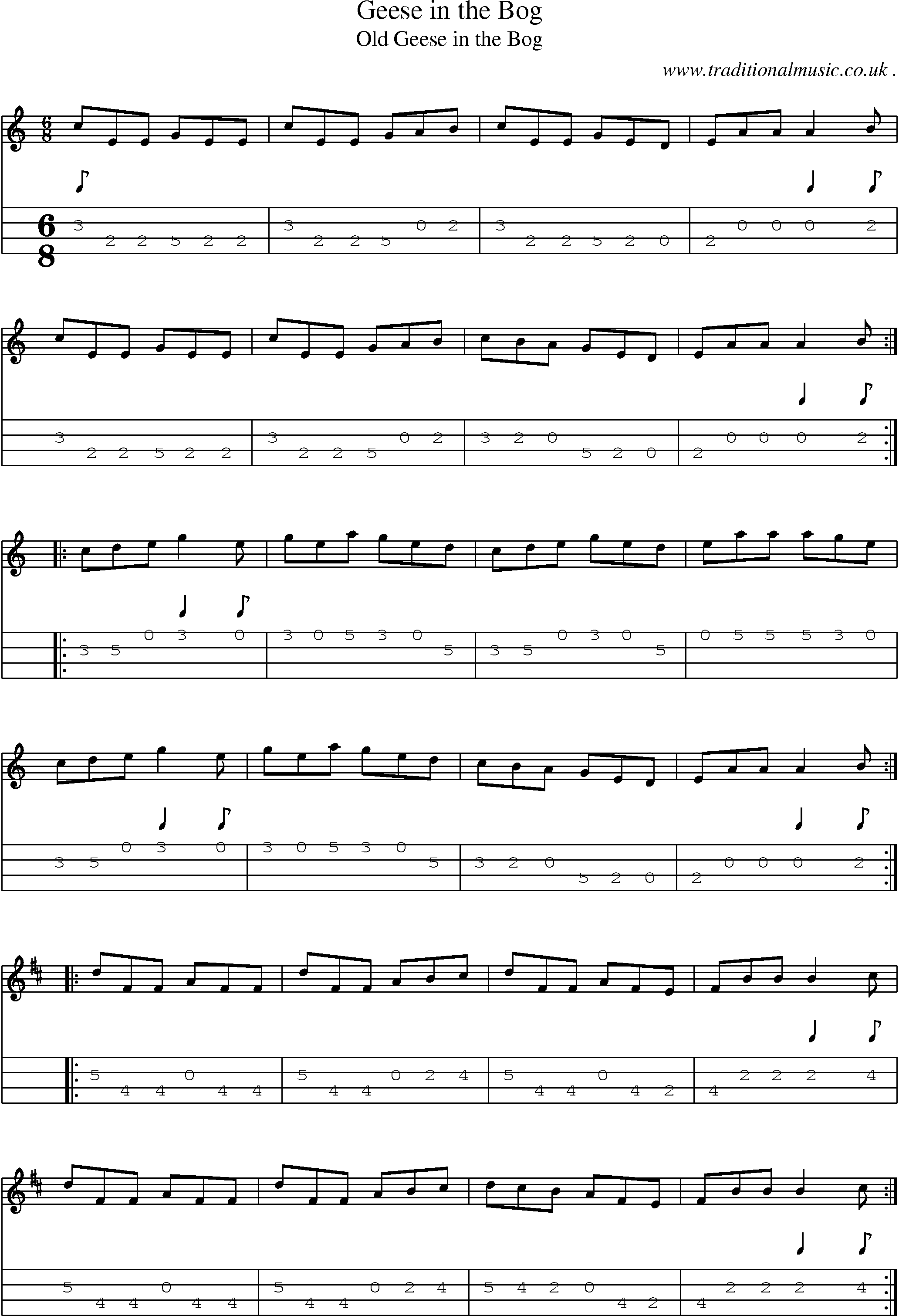 Sheet-Music and Mandolin Tabs for Geese In The Bog