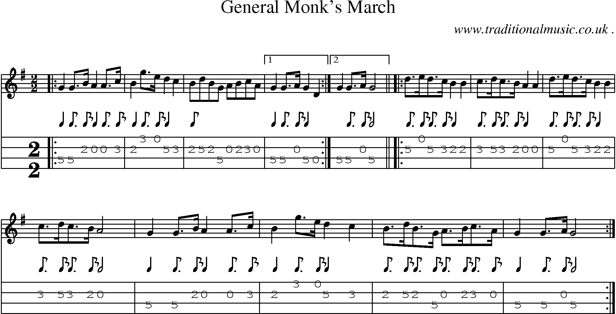 Sheet-Music and Mandolin Tabs for General Monks March