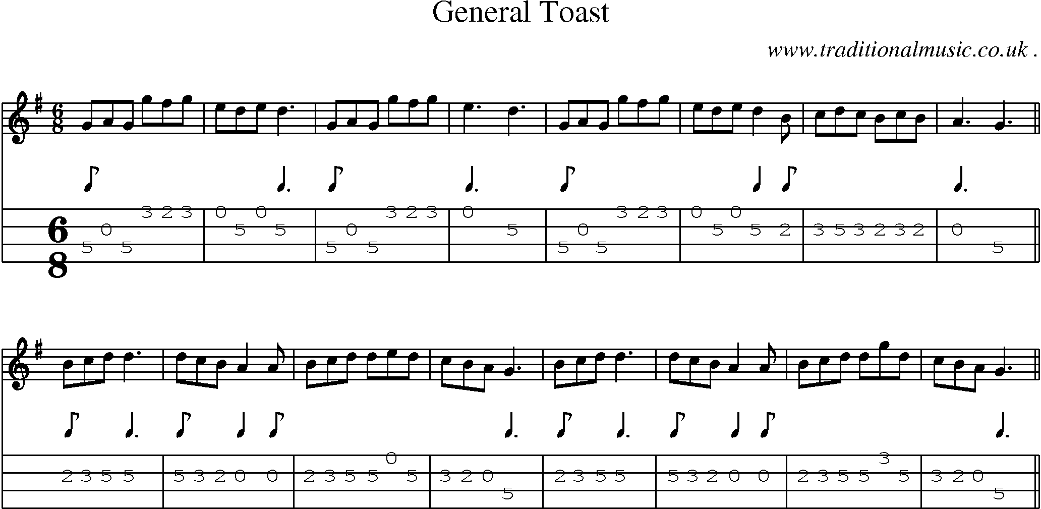 Sheet-Music and Mandolin Tabs for General Toast