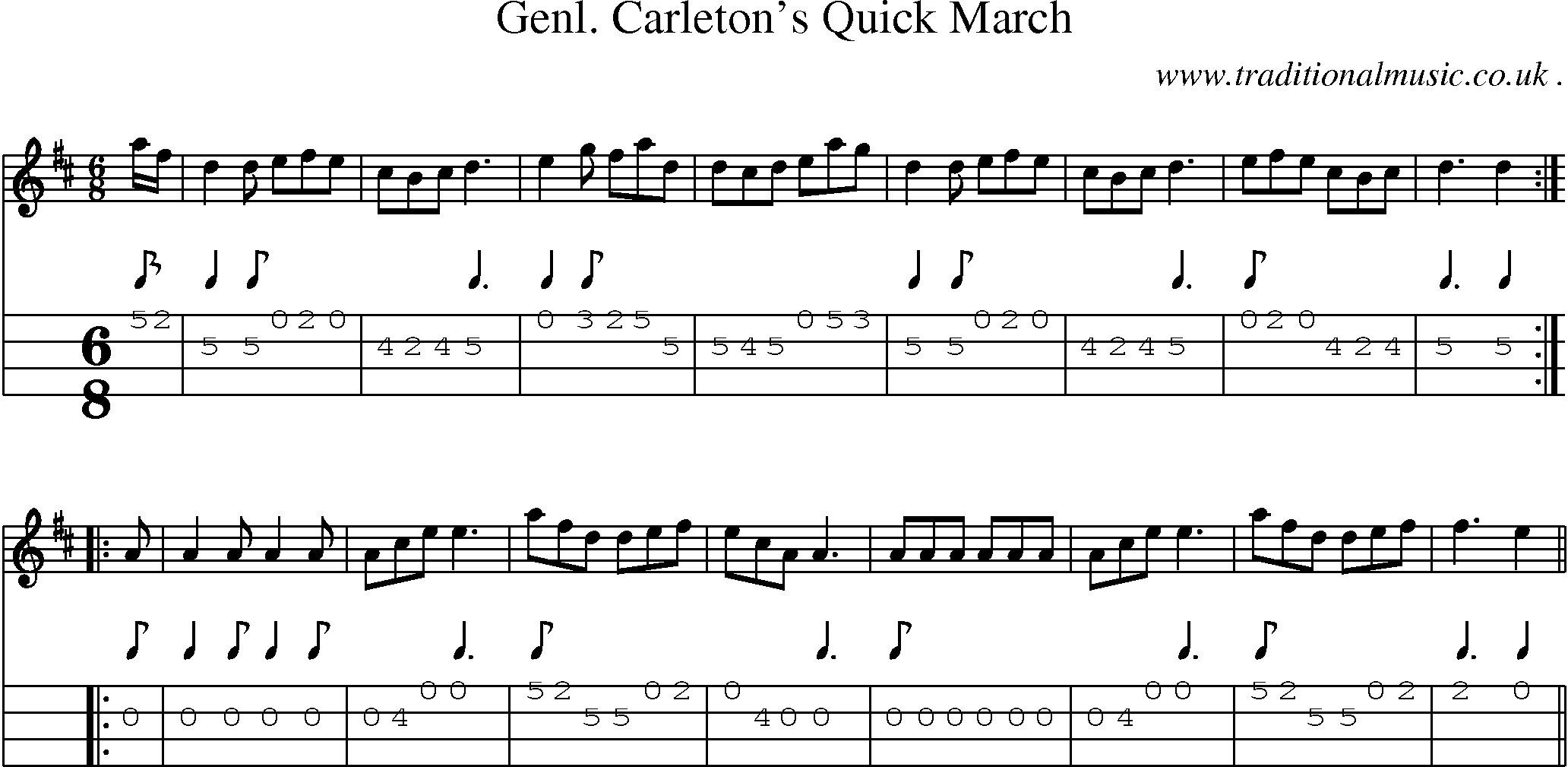 Sheet-Music and Mandolin Tabs for Genl Carletons Quick March