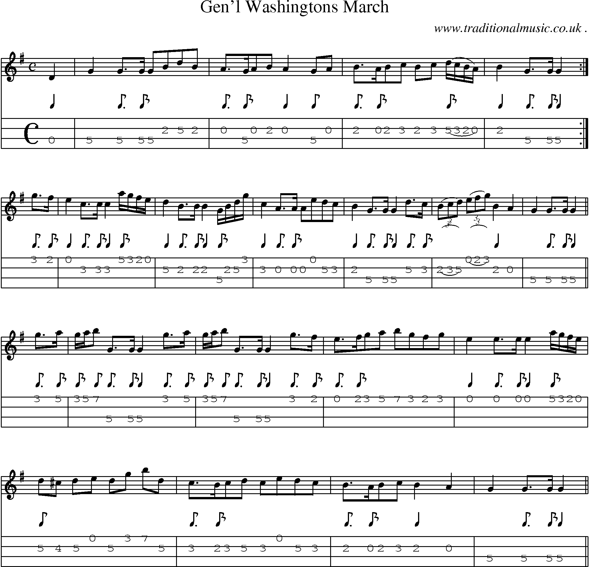 Sheet-Music and Mandolin Tabs for Genl Washingtons March
