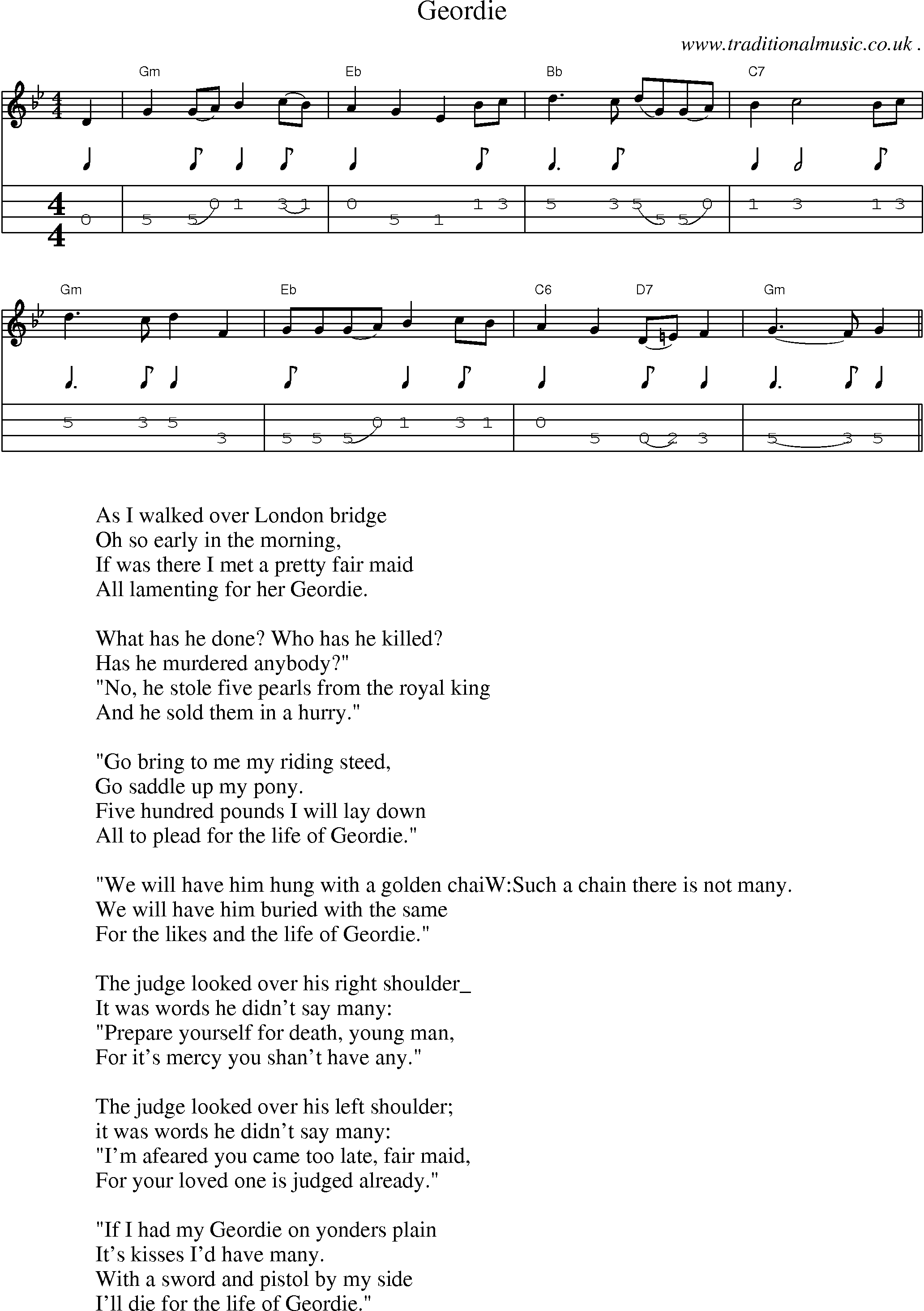 Sheet-Music and Mandolin Tabs for Geordie