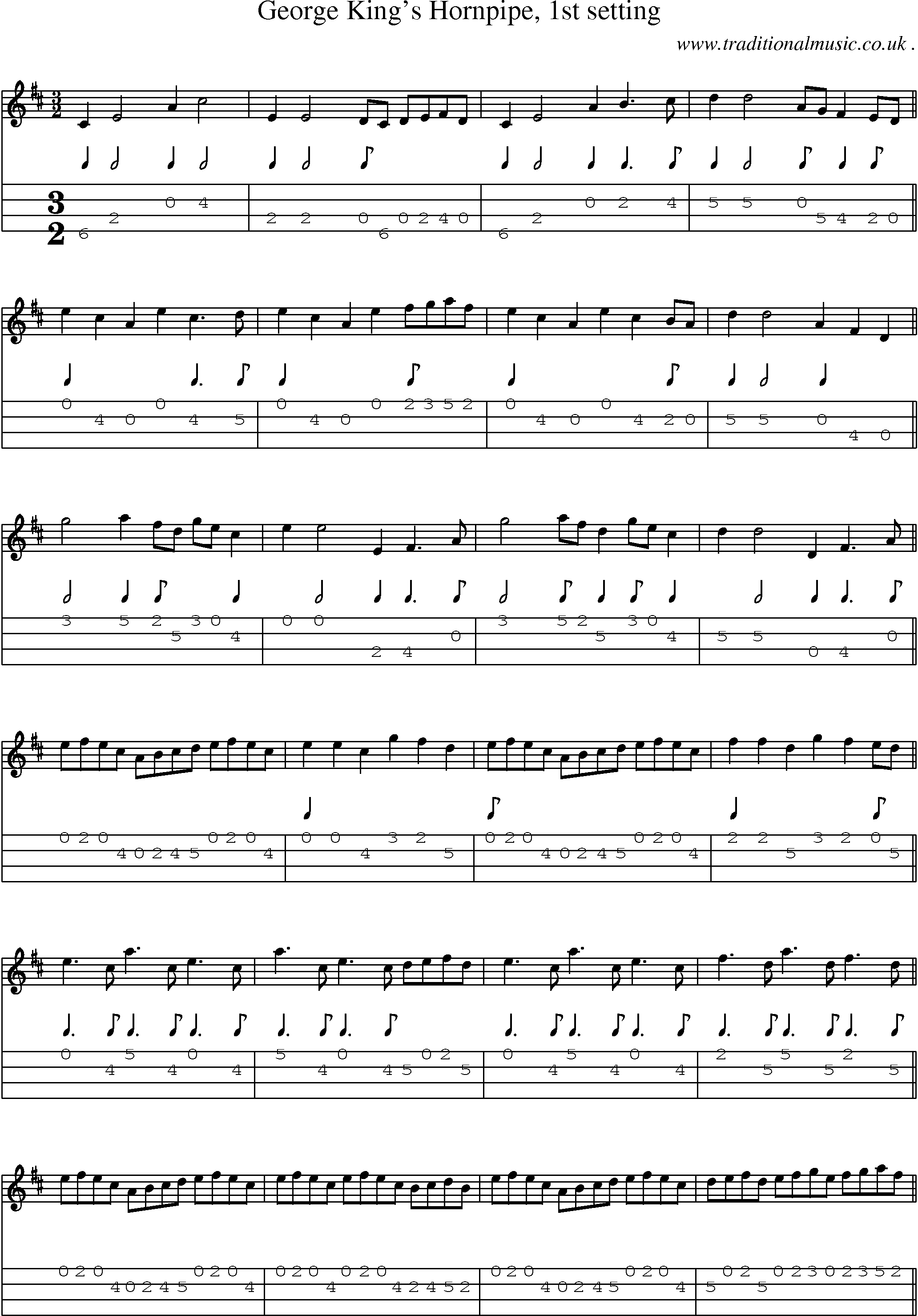 Sheet-Music and Mandolin Tabs for George Kings Hornpipe 1st Setting