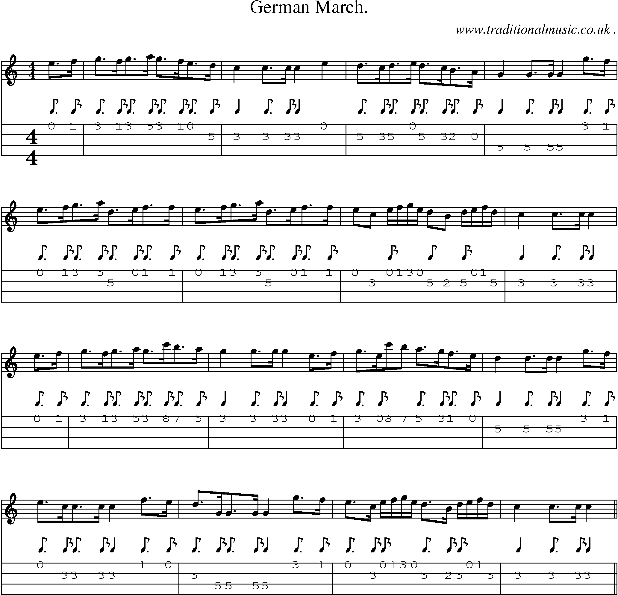 Sheet-Music and Mandolin Tabs for German March
