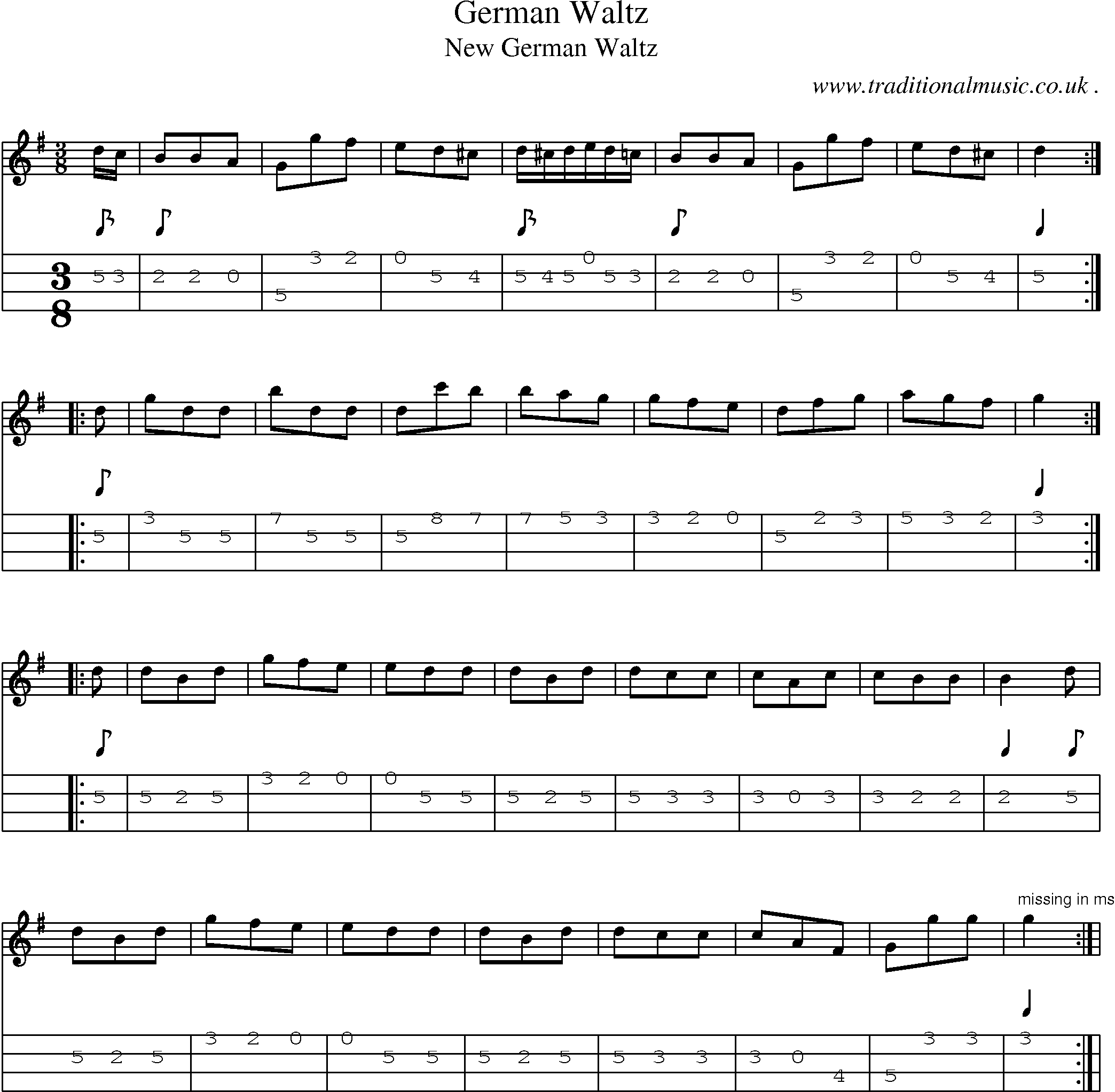 Sheet-Music and Mandolin Tabs for German Waltz