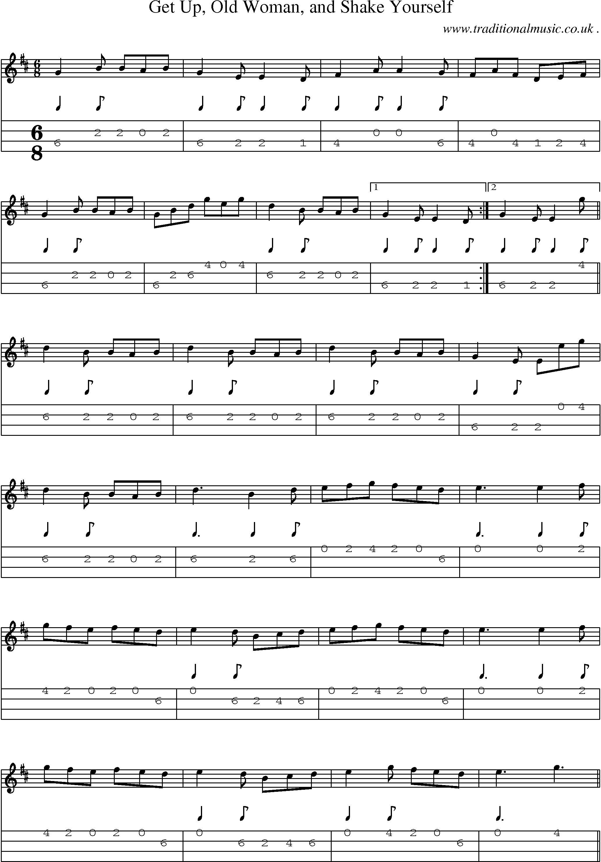 Sheet-Music and Mandolin Tabs for Get Up Old Woman And Shake Yourself