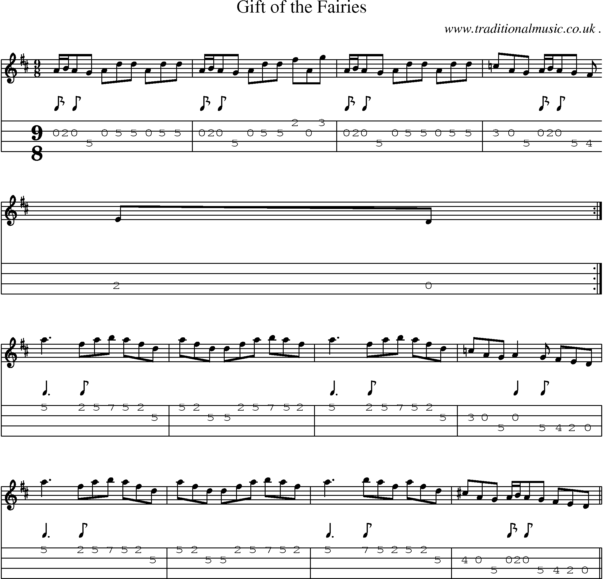 Sheet-Music and Mandolin Tabs for Gift Of The Fairies