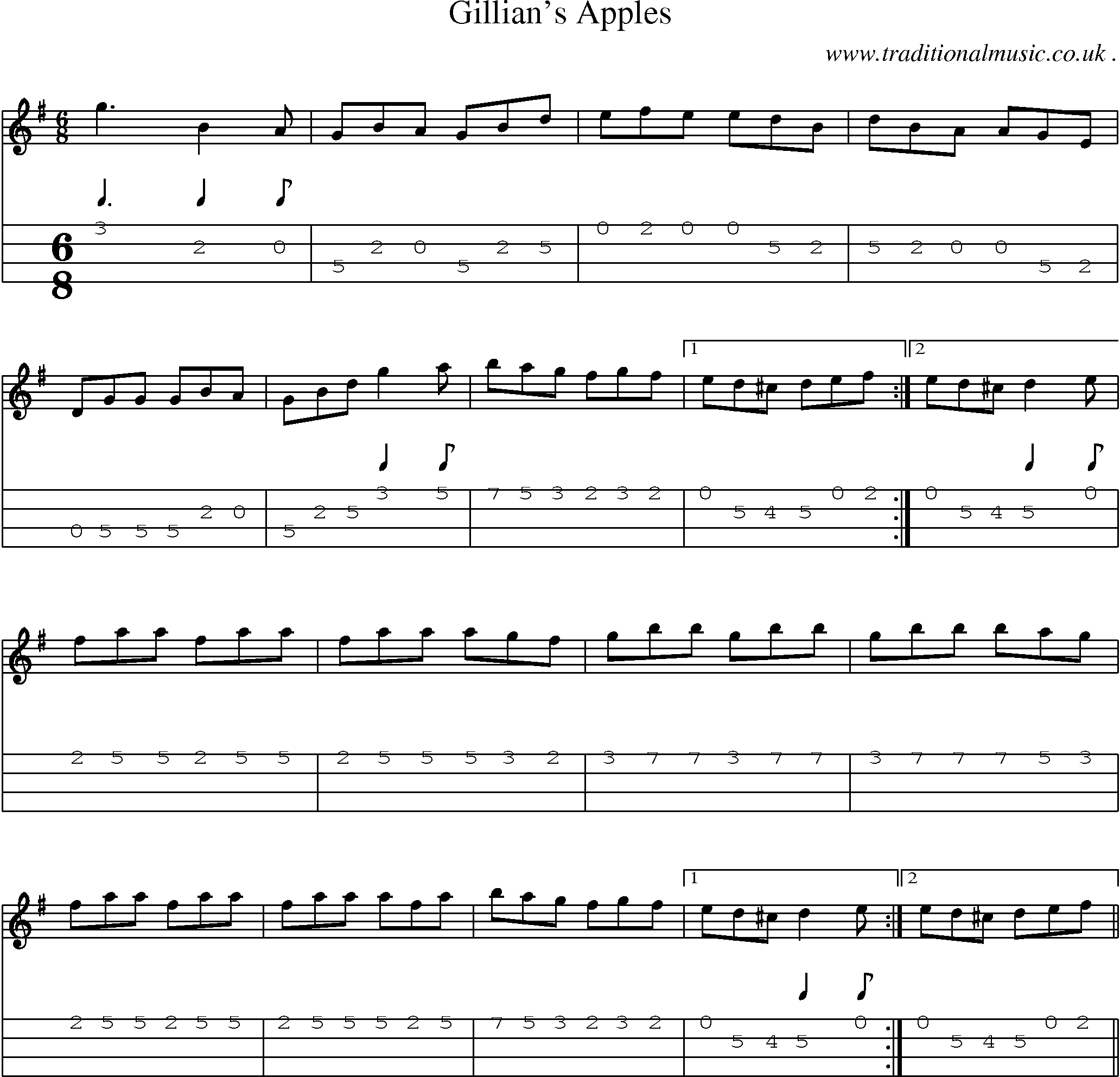 Sheet-Music and Mandolin Tabs for Gillians Apples