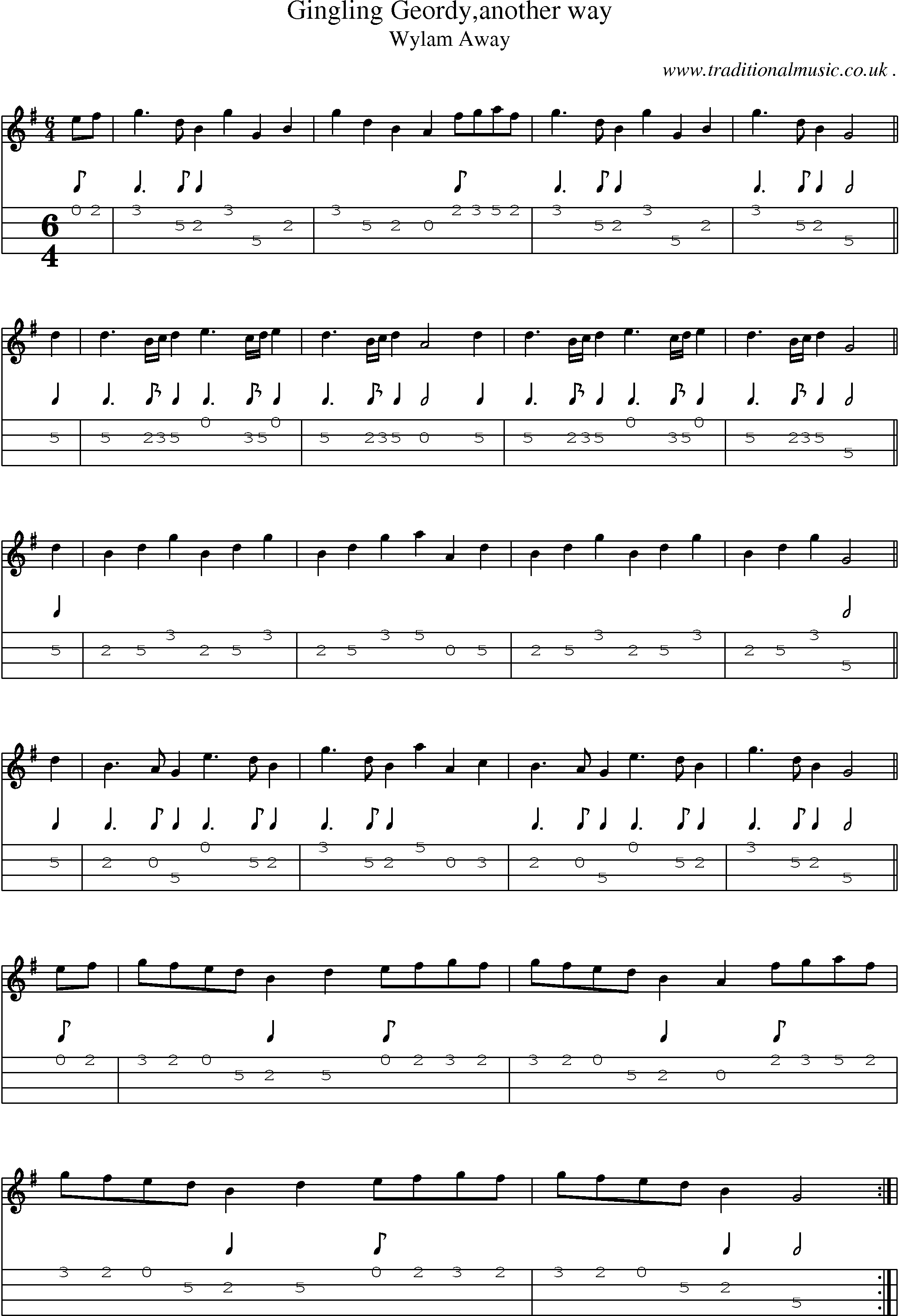 Sheet-Music and Mandolin Tabs for Gingling Geordyanother Way