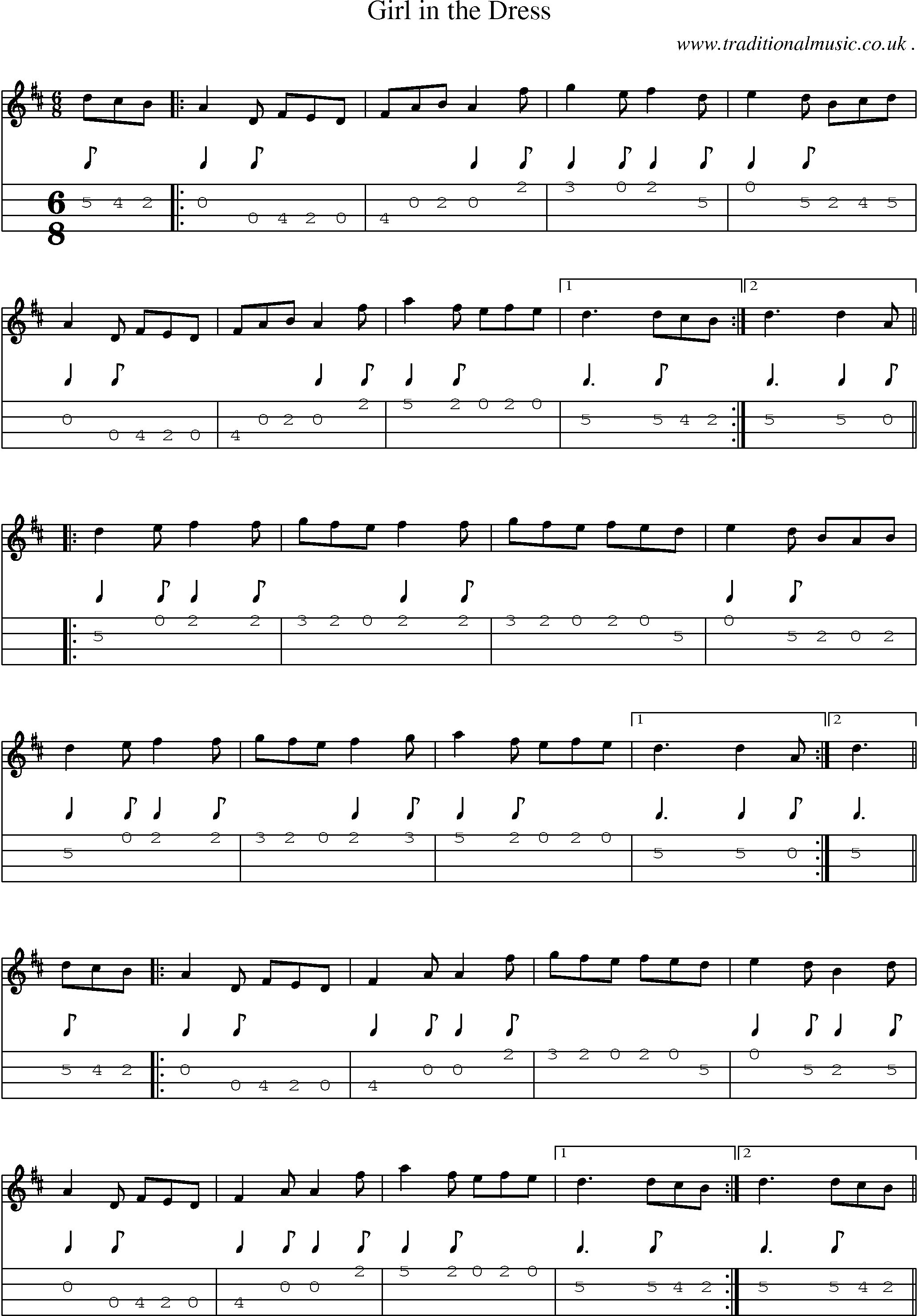 Sheet-Music and Mandolin Tabs for Girl In The Dress
