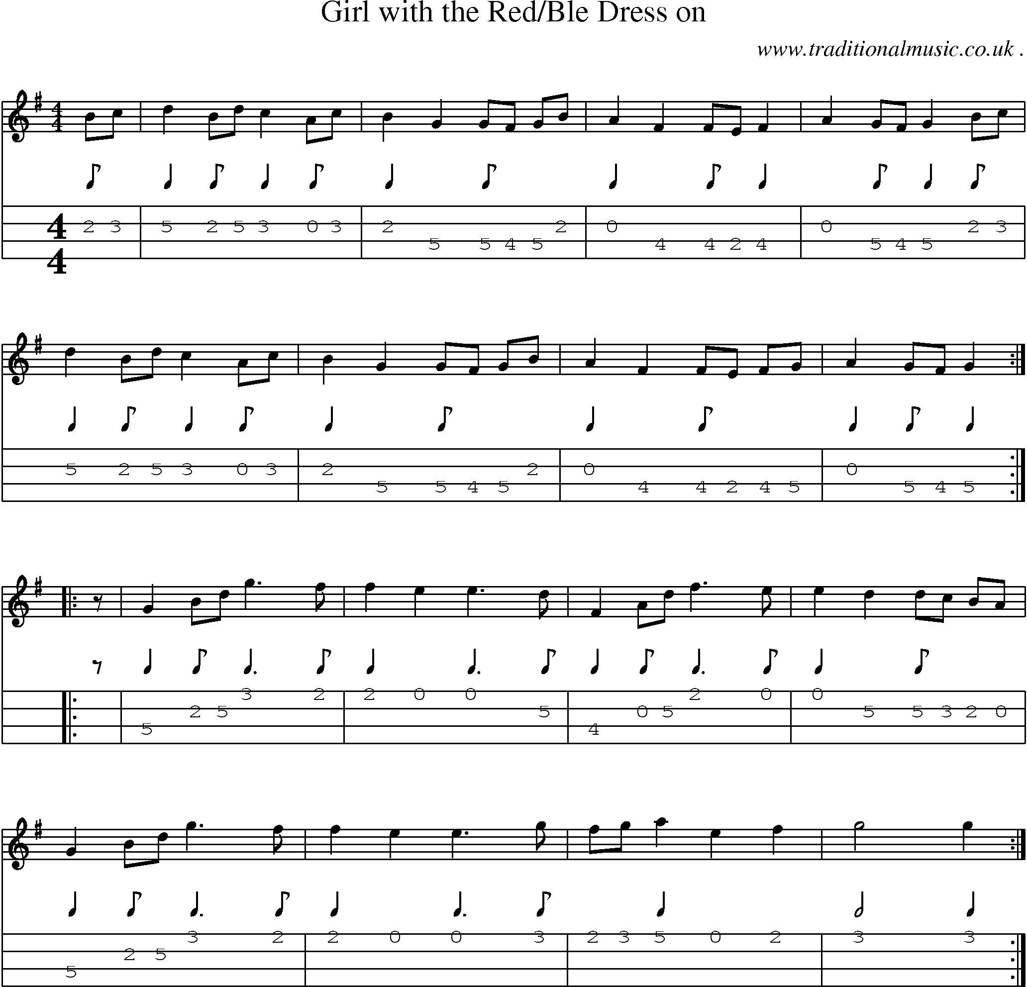 Sheet-Music and Mandolin Tabs for Girl With The Redble Dress On