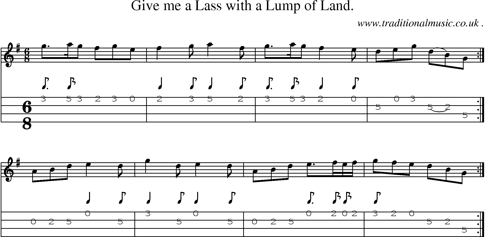 Sheet-Music and Mandolin Tabs for Give Me A Lass With A Lump Of Land
