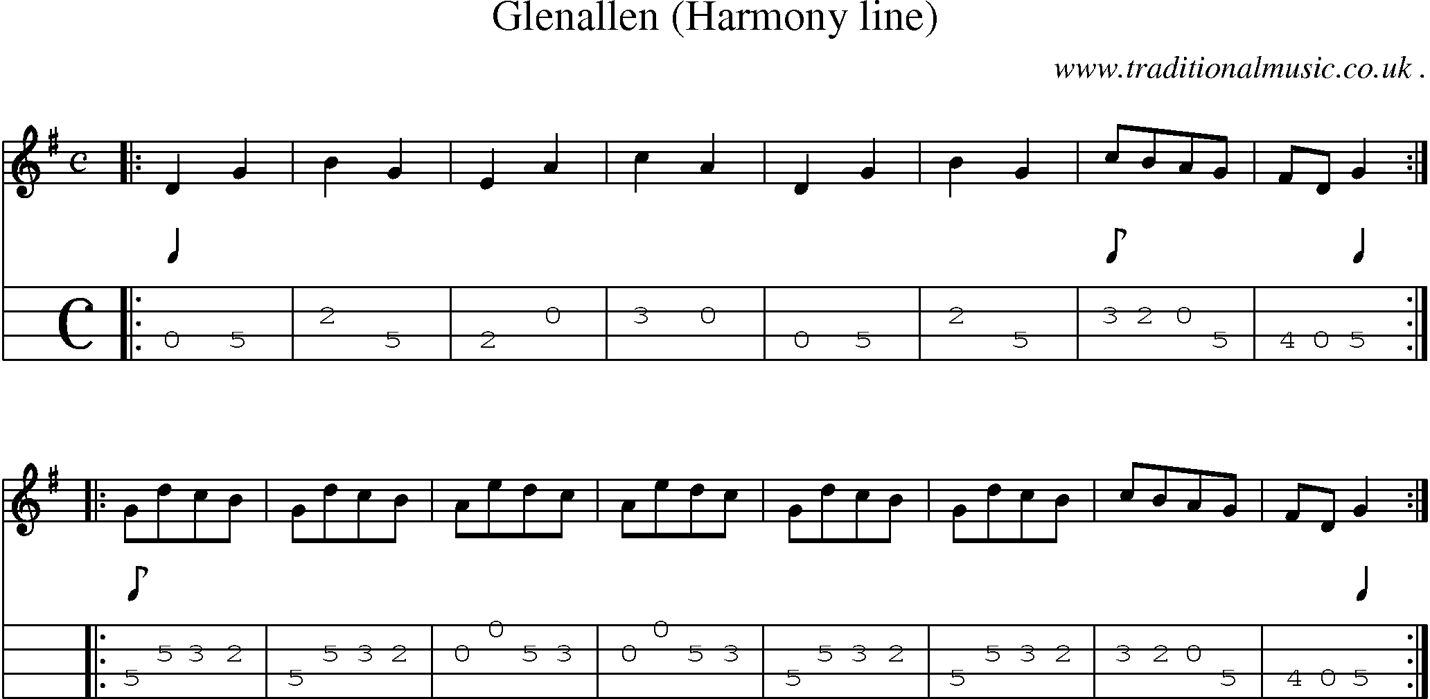 Sheet-Music and Mandolin Tabs for Glenallen (harmony Line)