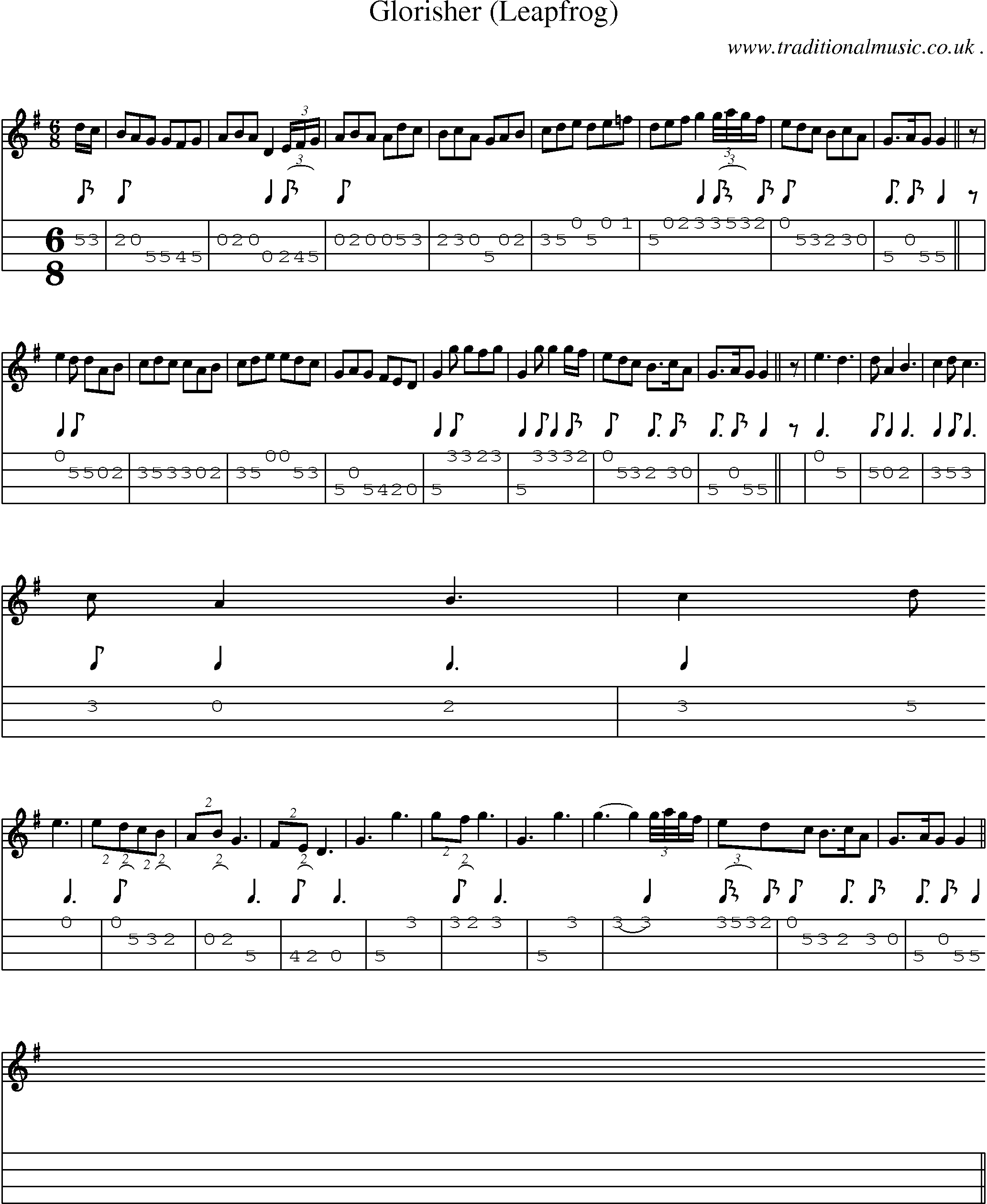 Sheet-Music and Mandolin Tabs for Glorisher (leapfrog)