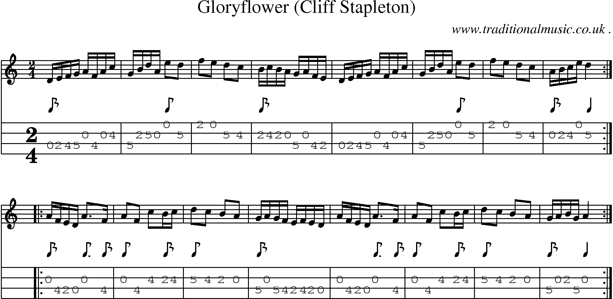 Sheet-Music and Mandolin Tabs for Gloryflower (cliff Stapleton)