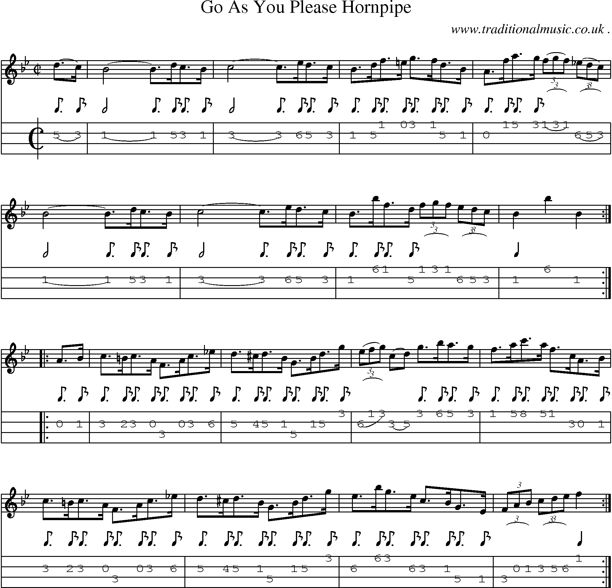 Sheet-Music and Mandolin Tabs for Go As You Please Hornpipe