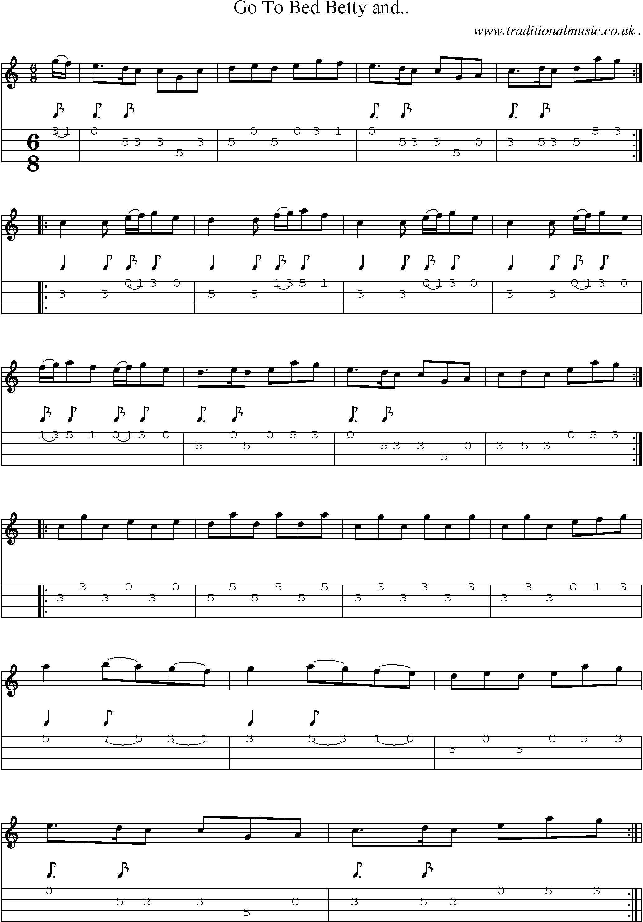 Sheet-Music and Mandolin Tabs for Go To Bed Betty And