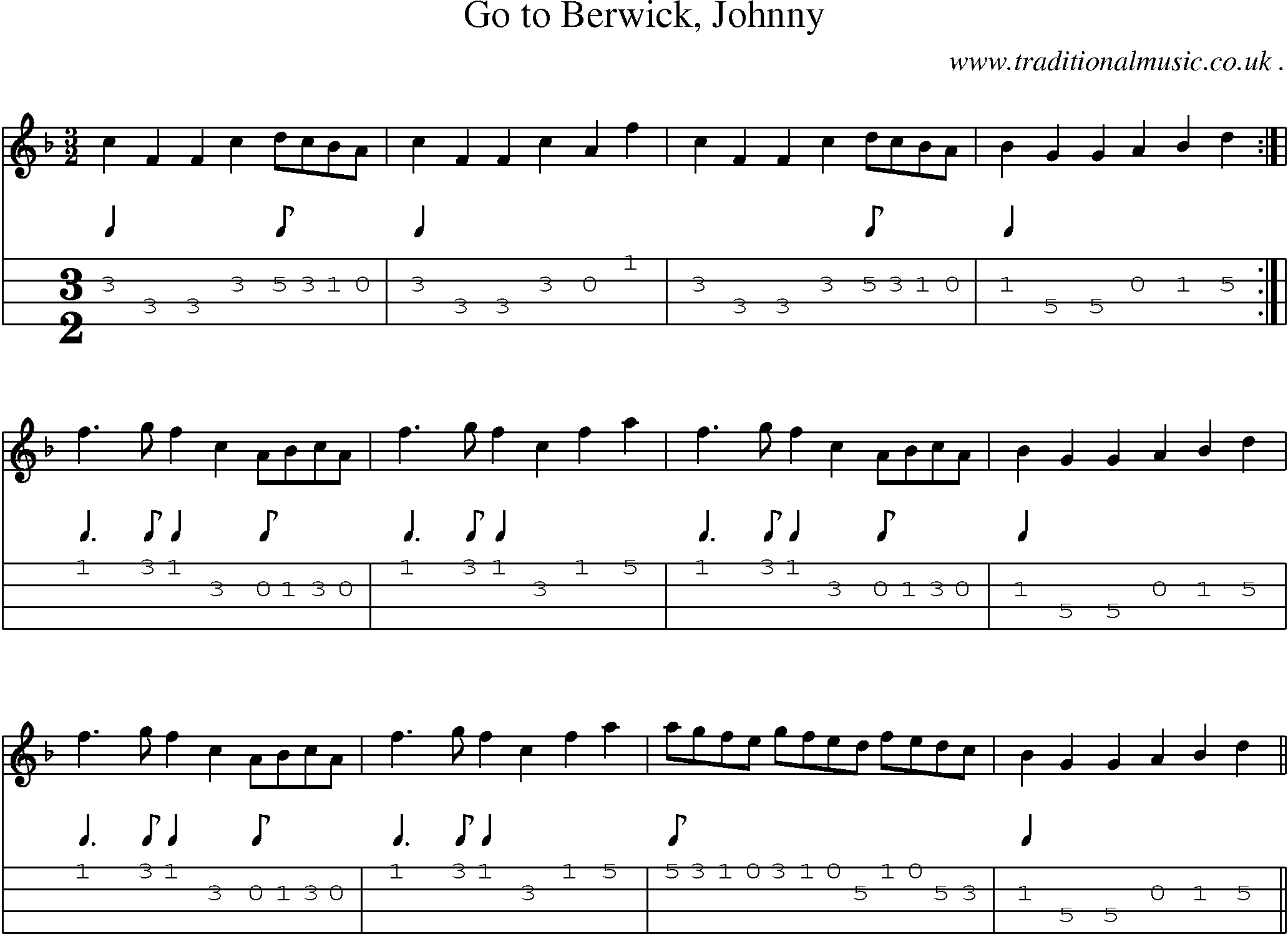 Sheet-Music and Mandolin Tabs for Go To Berwick Johnny