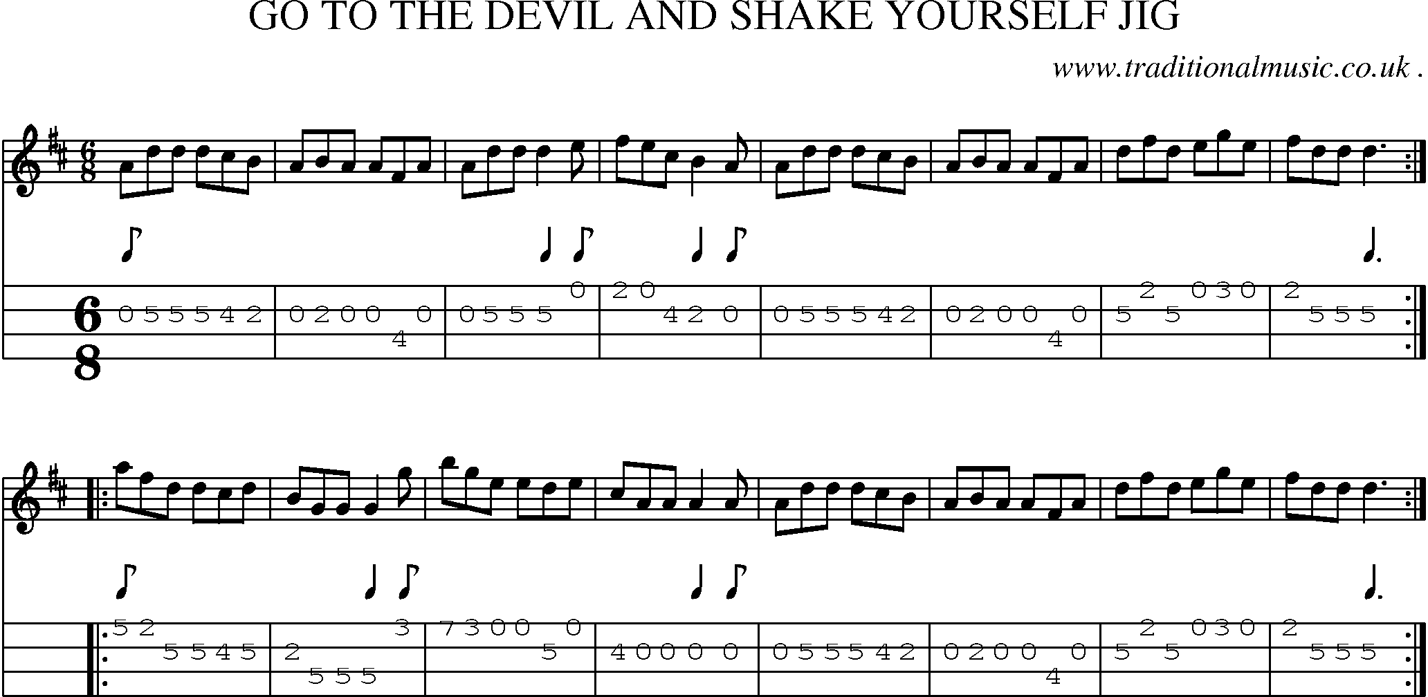 Sheet-Music and Mandolin Tabs for Go To The Devil And Shake Yourself Jig