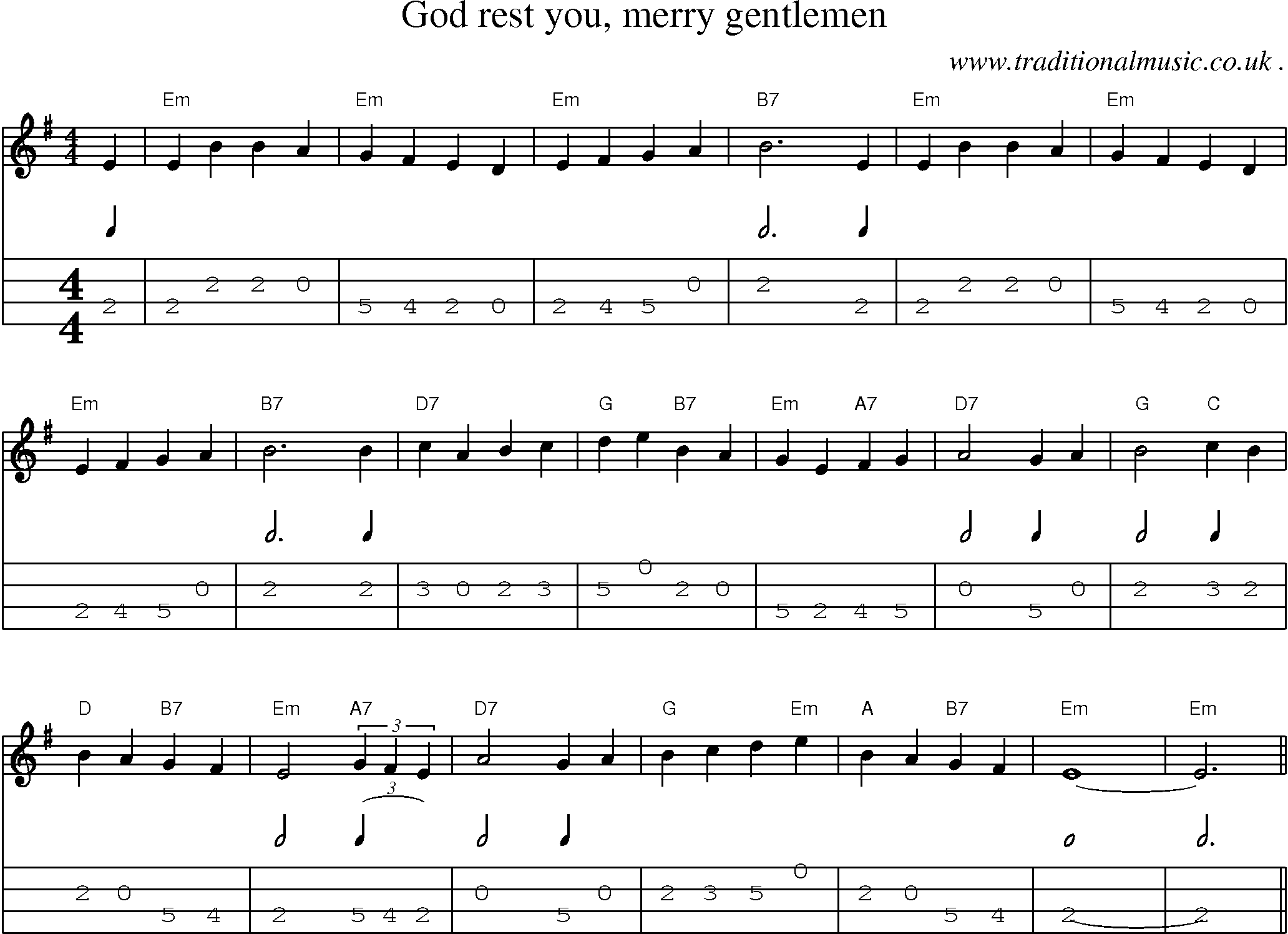 Sheet-Music and Mandolin Tabs for God Rest You Merry Gentlemen