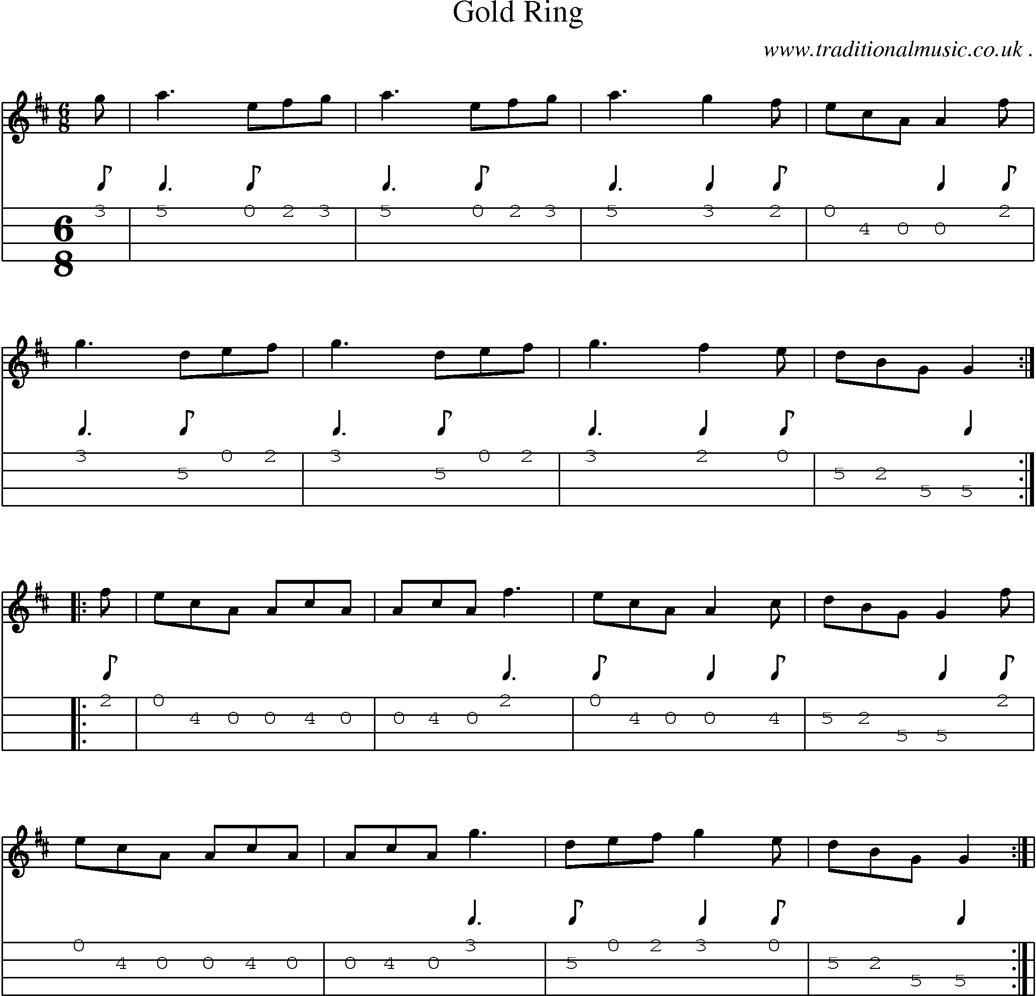 Sheet-Music and Mandolin Tabs for Gold Ring