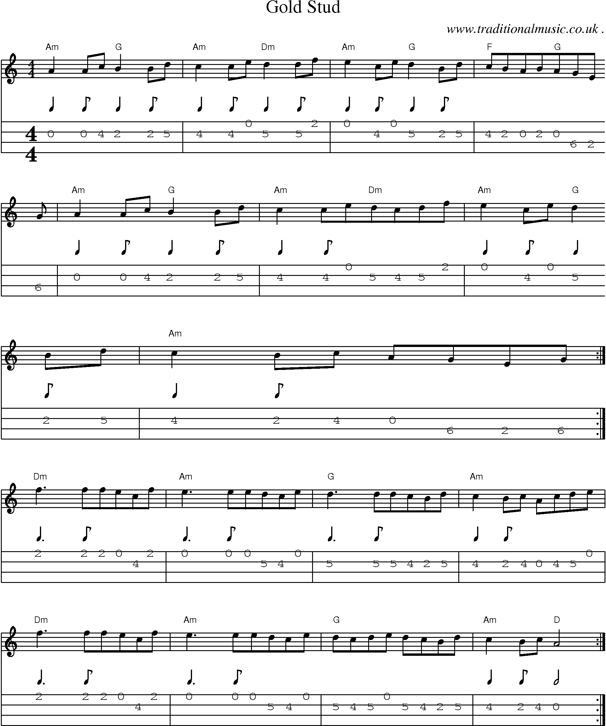 Sheet-Music and Mandolin Tabs for Gold Stud