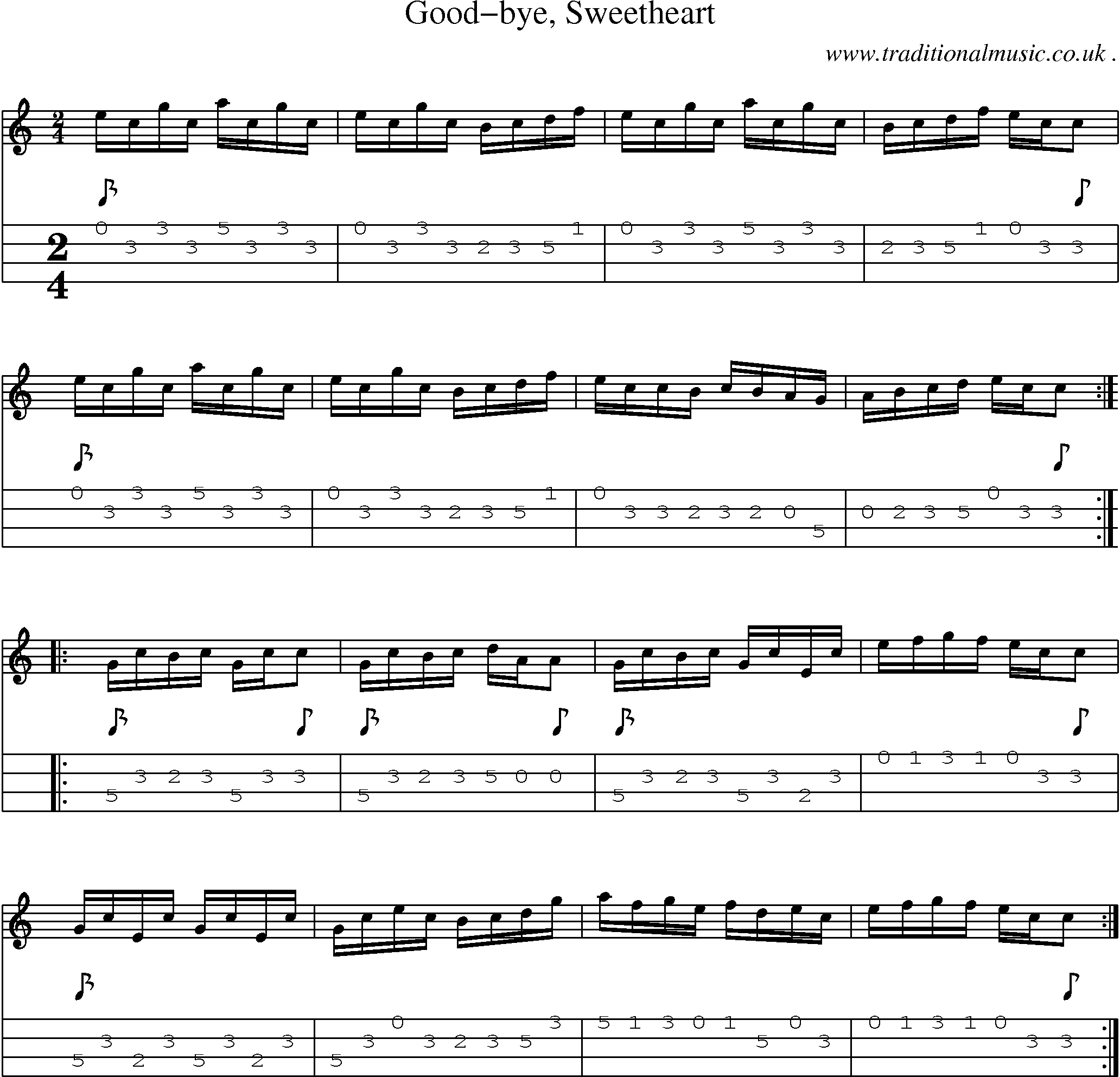 Sheet-Music and Mandolin Tabs for Good-bye Sweetheart
