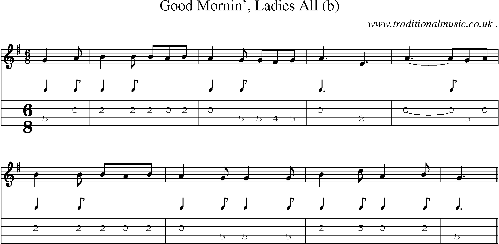 Sheet-Music and Mandolin Tabs for Good Mornin Ladies All (b)
