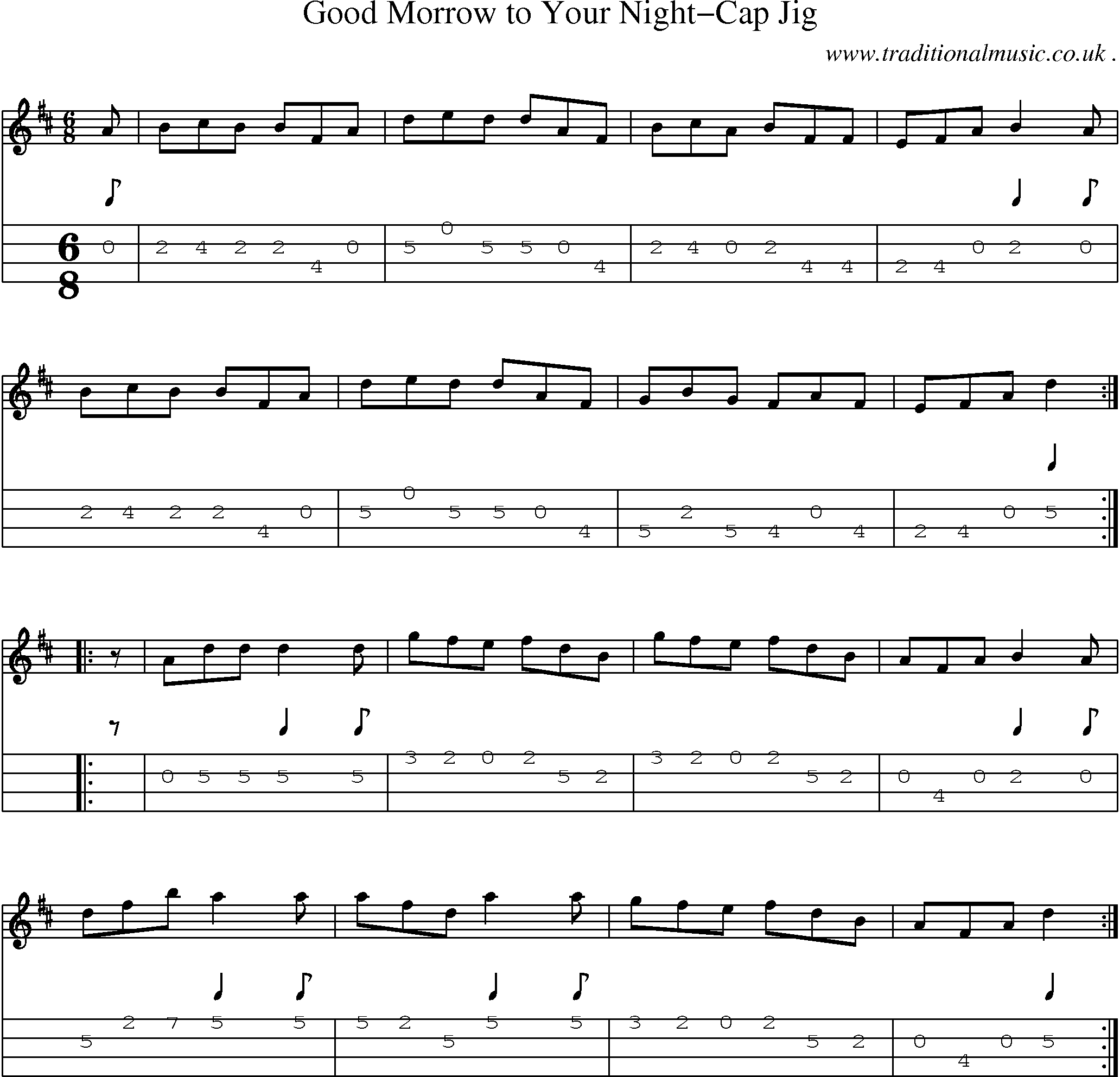Sheet-Music and Mandolin Tabs for Good Morrow To Your Night-cap Jig