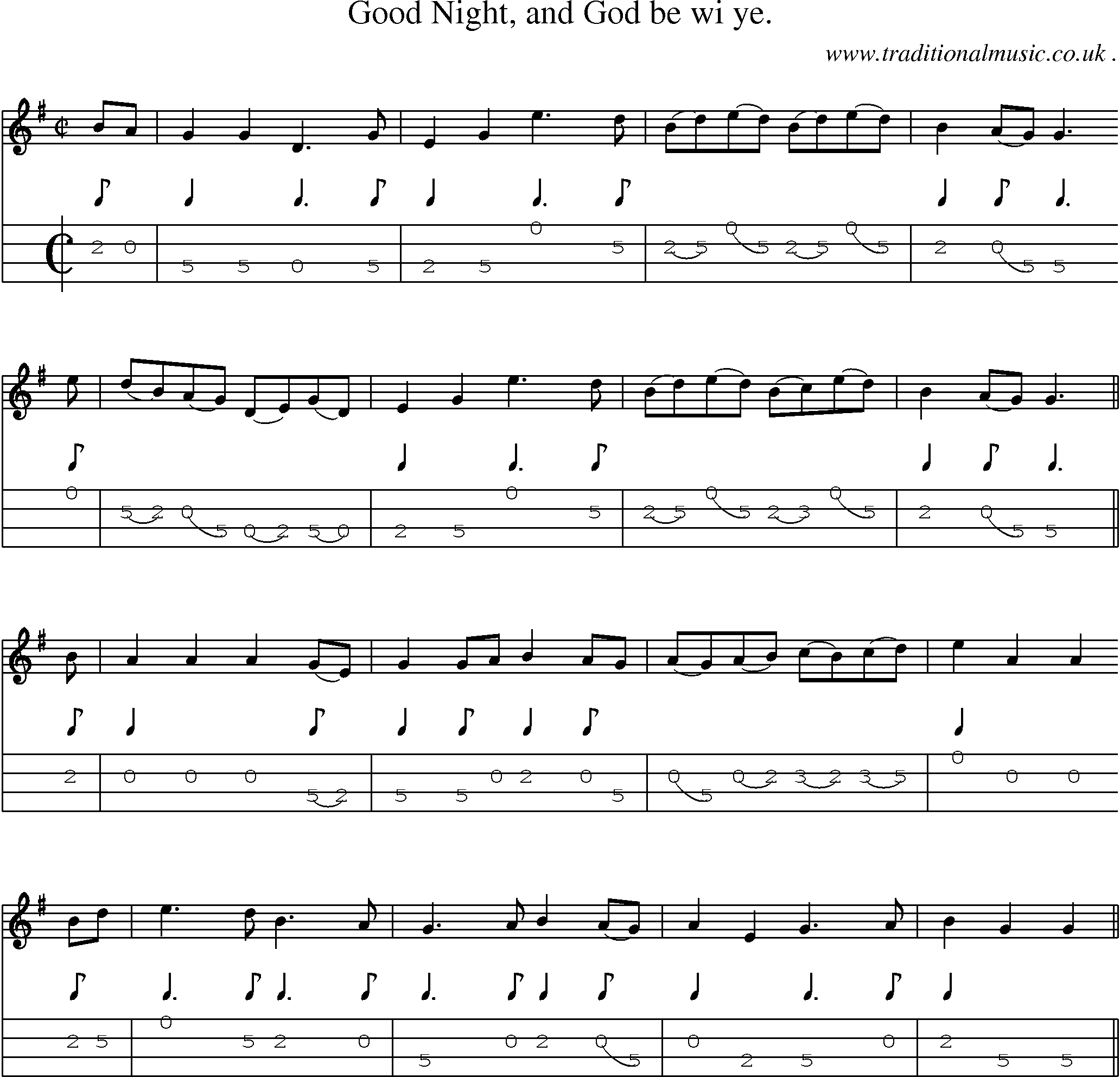 Sheet-Music and Mandolin Tabs for Good Night And God Be Wi Ye
