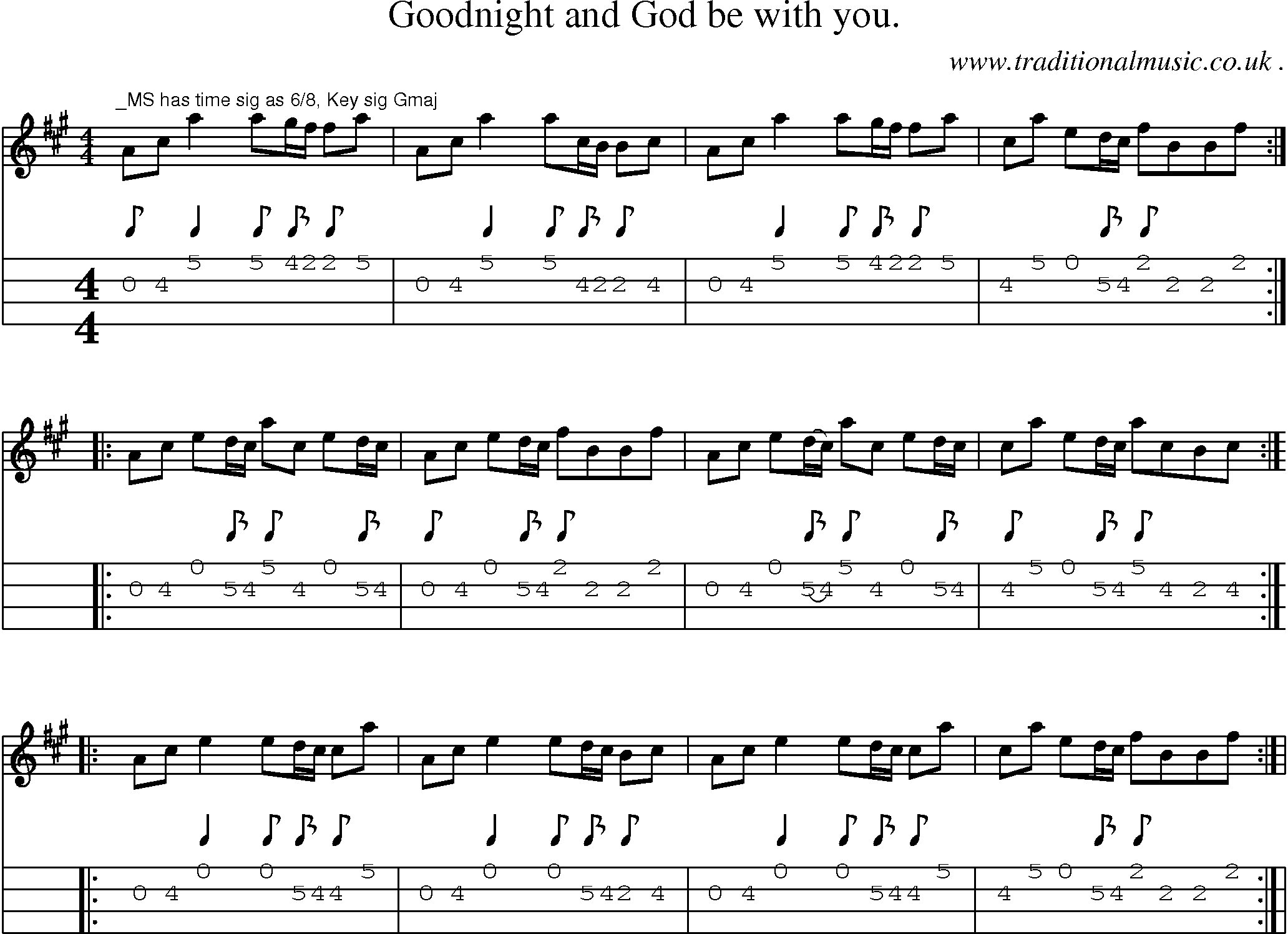 Sheet-Music and Mandolin Tabs for Goodnight And God Be With You