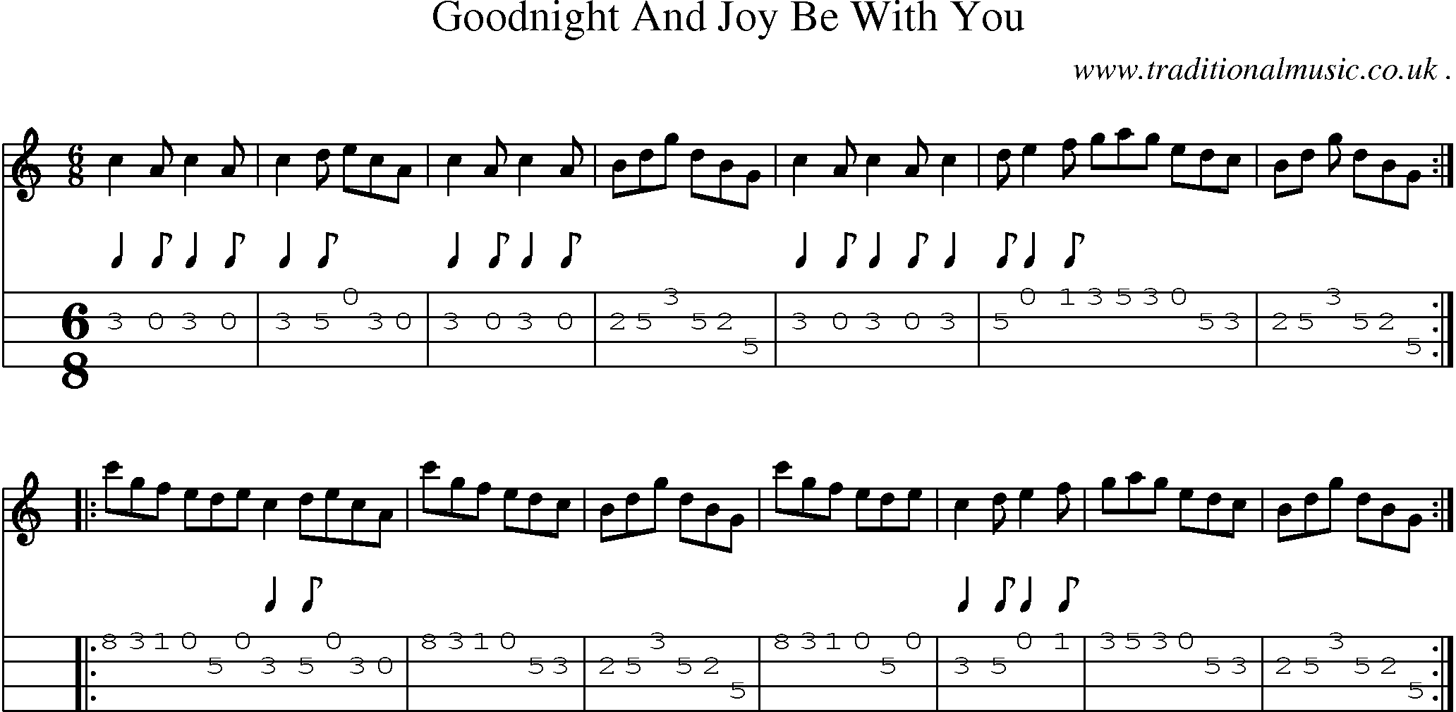 Sheet-Music and Mandolin Tabs for Goodnight And Joy Be With You