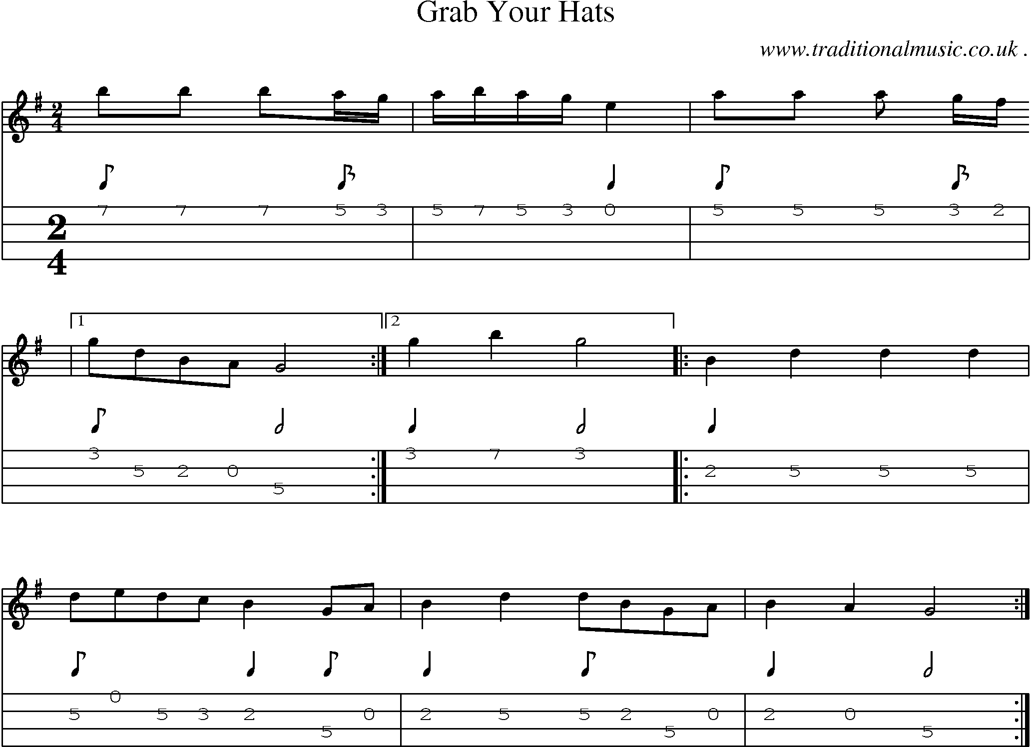 Sheet-Music and Mandolin Tabs for Grab Your Hats