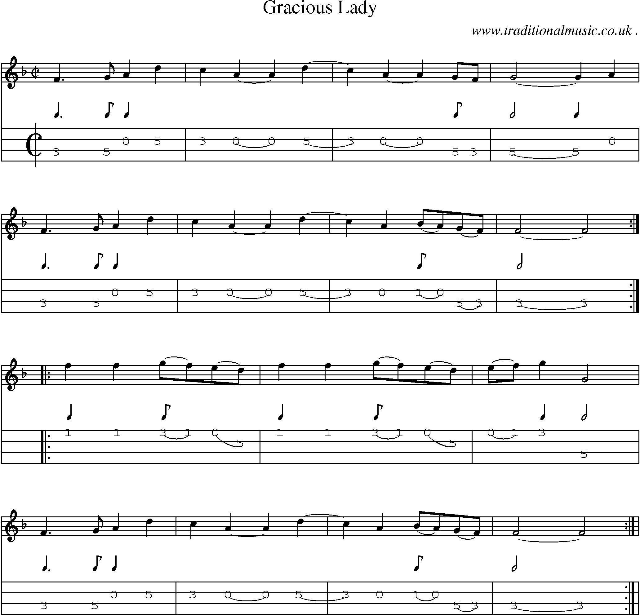 Sheet-Music and Mandolin Tabs for Gracious Lady