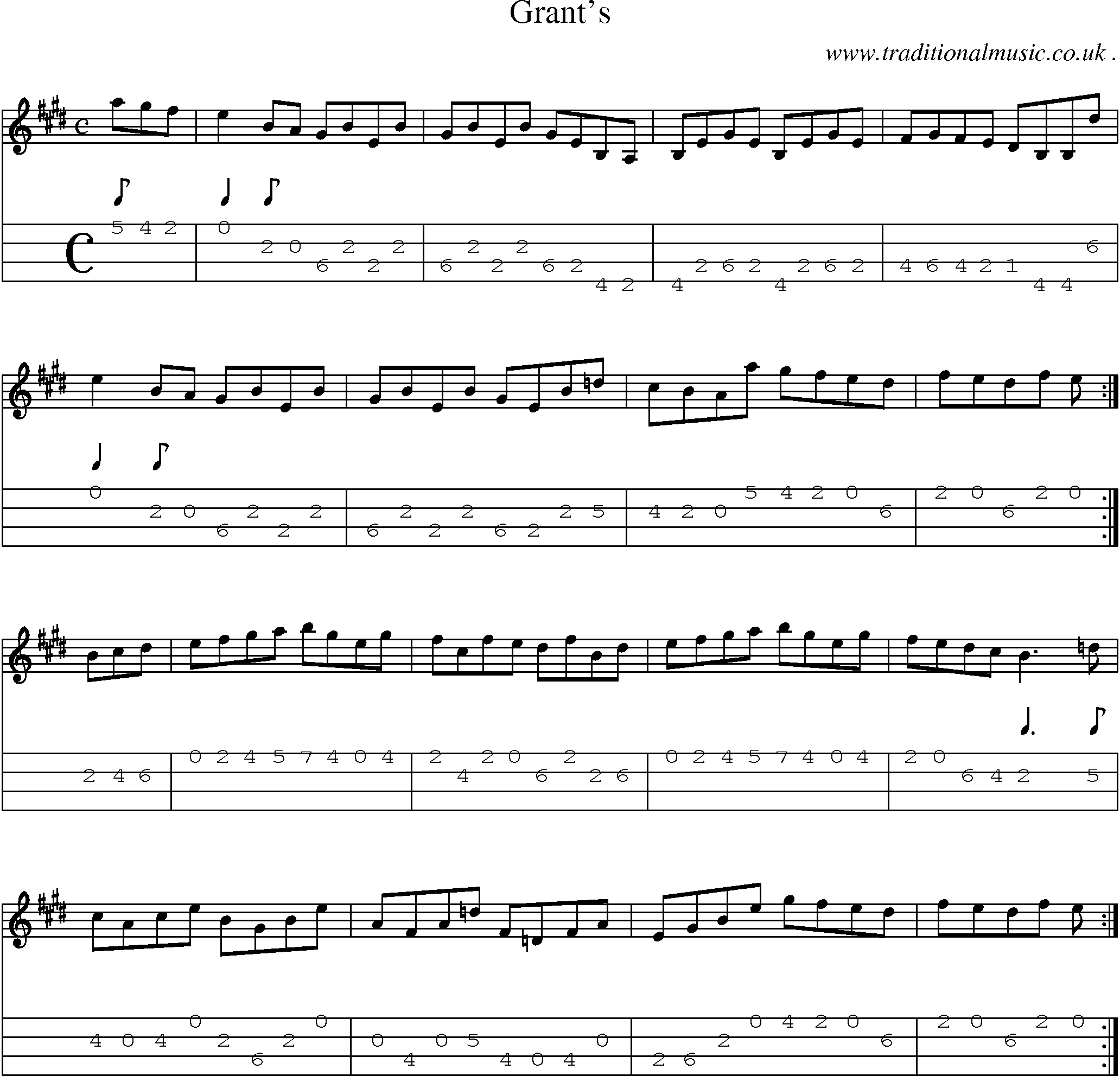 Sheet-Music and Mandolin Tabs for Grants